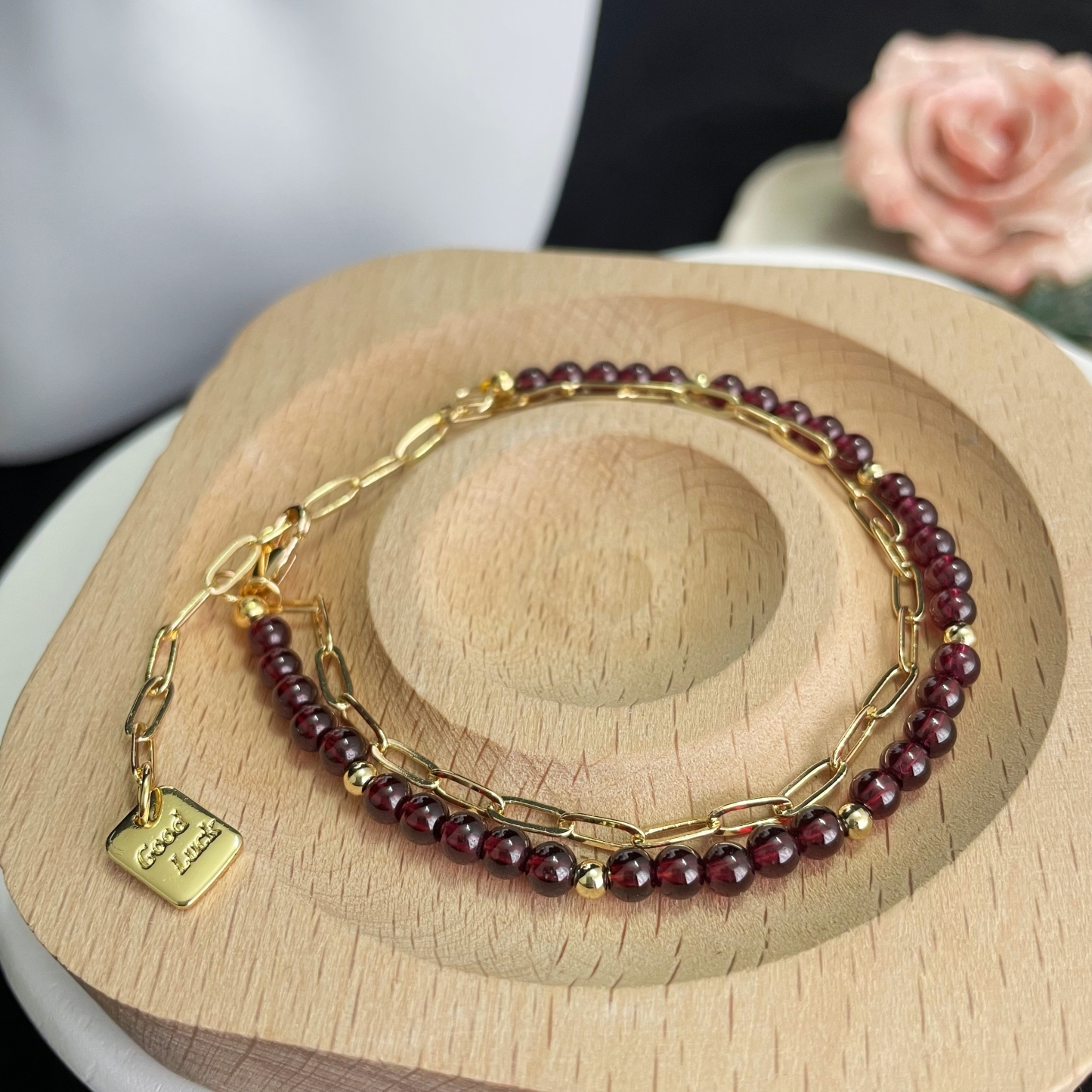 Dual-Layered Garnet and Rectangle Chain Bracelet