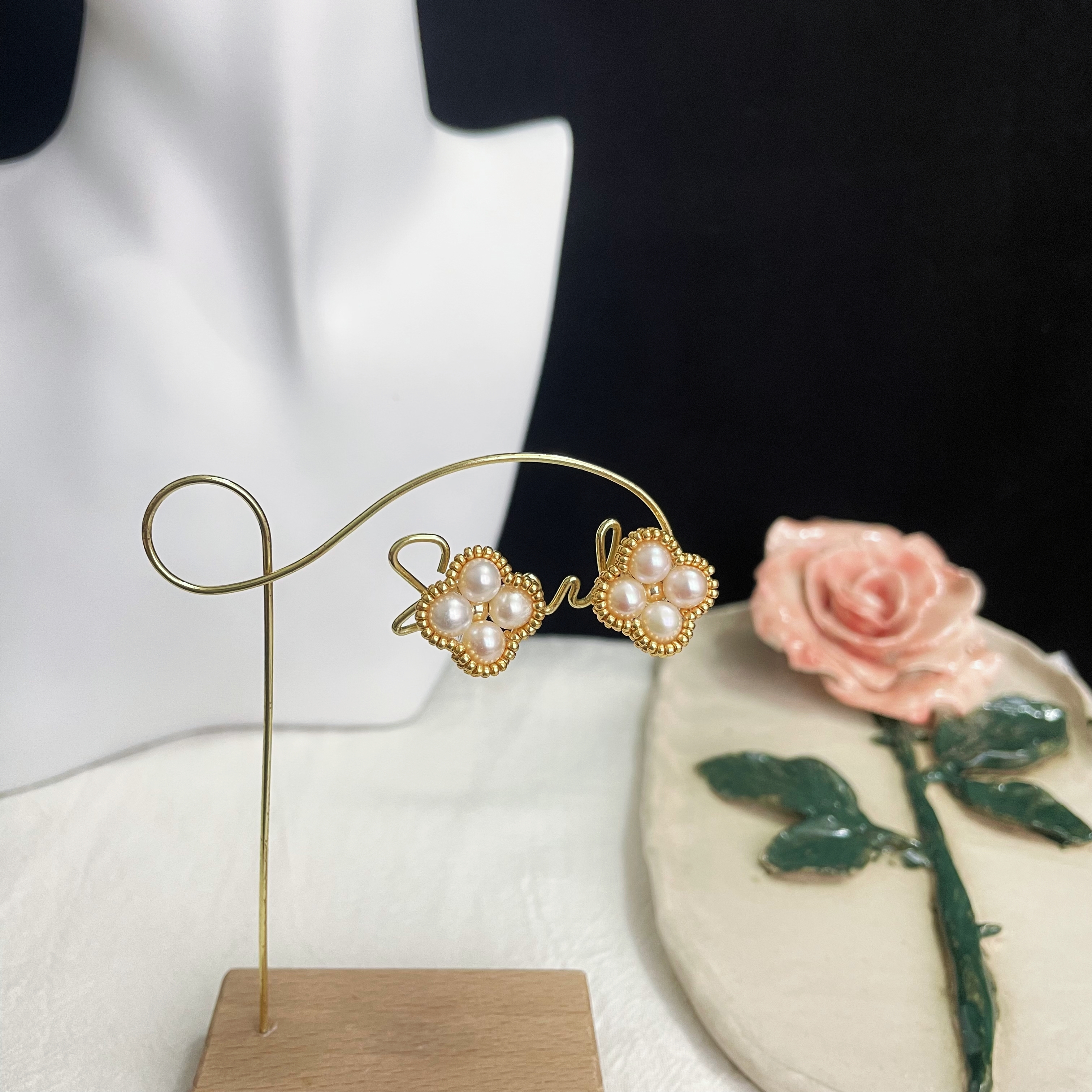 Freshwater Pearls Lucky Four-Leaf Clover Earring Studs