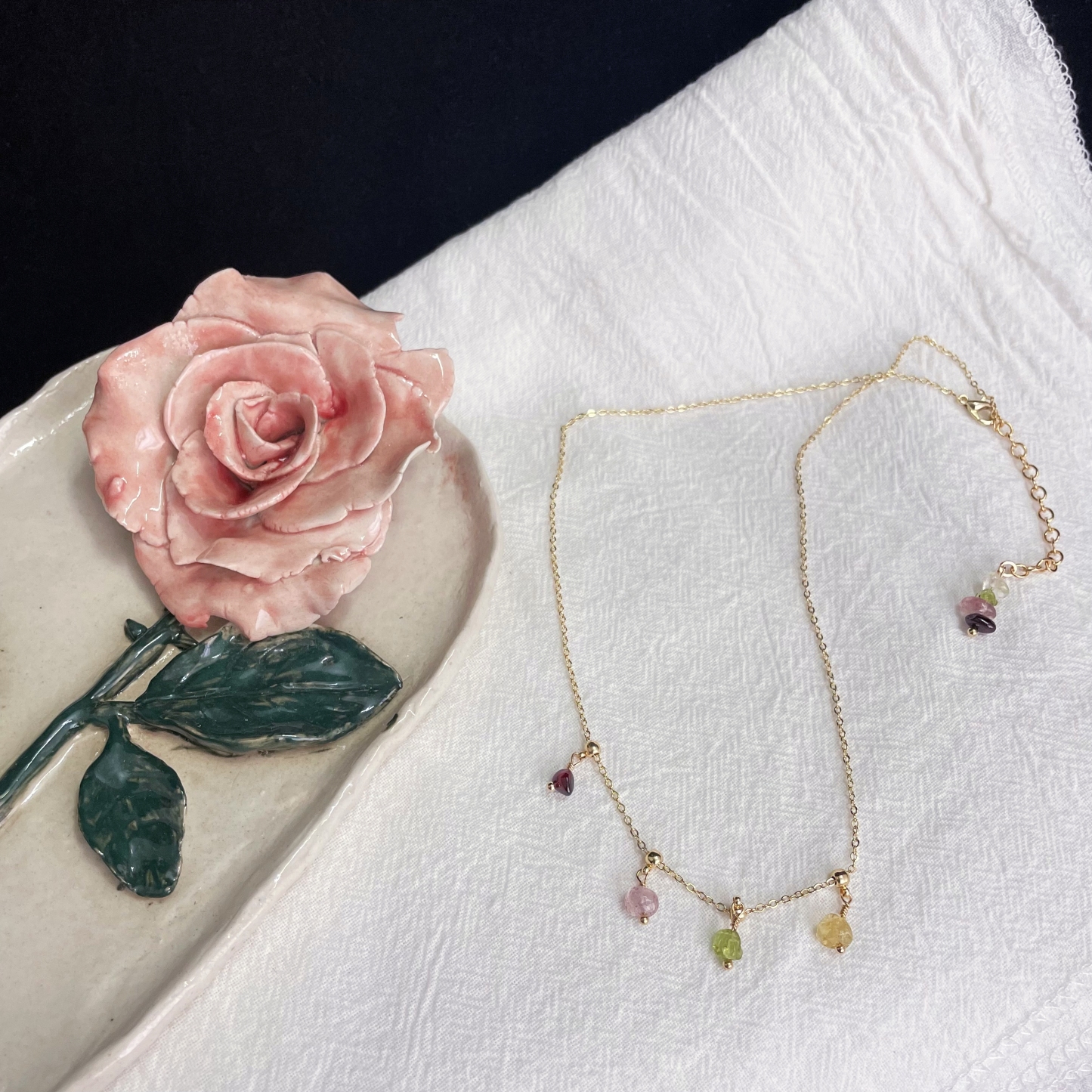 Rainbow Sugar Necklace Adjustable Gemstone Raw Stone Necklace