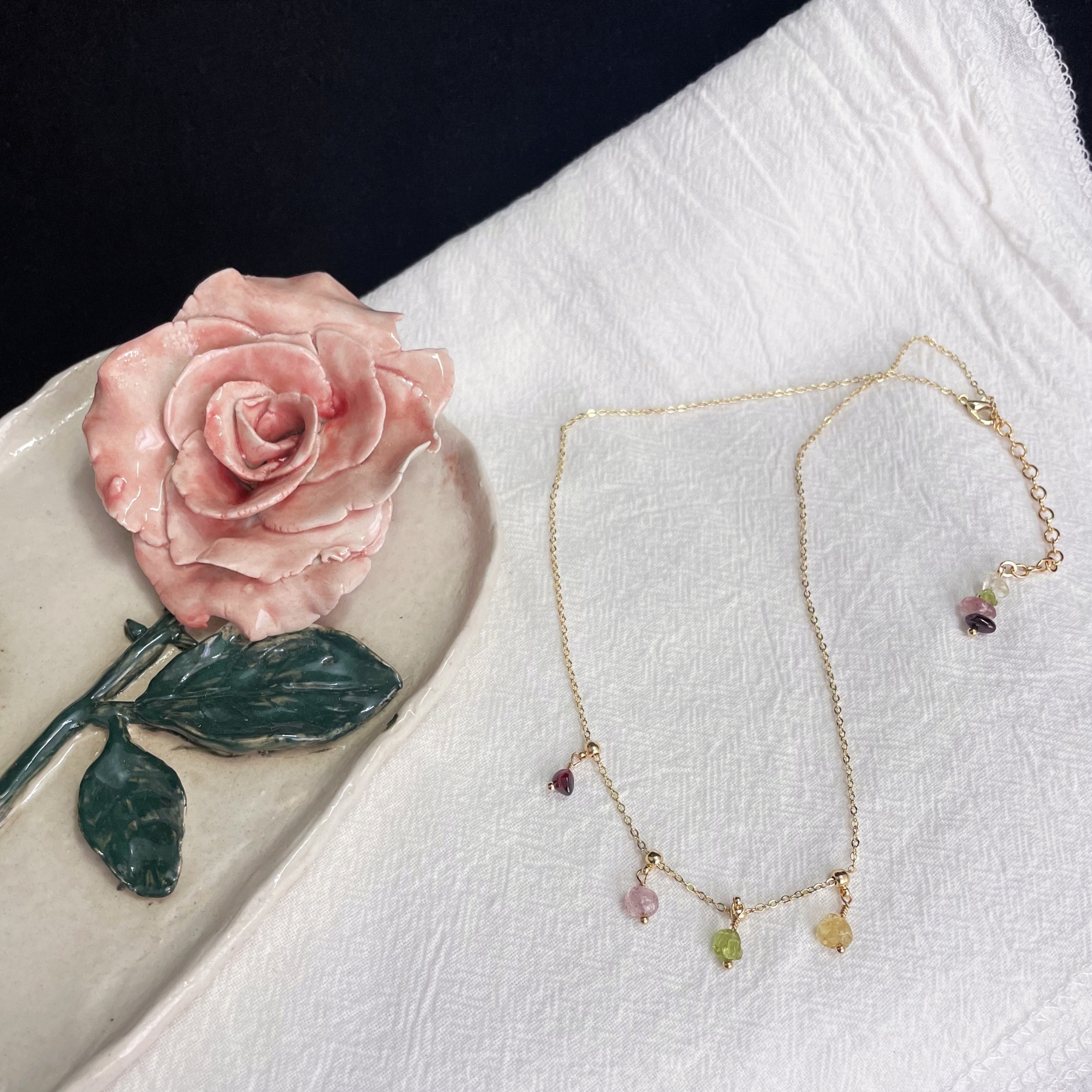 Rainbow Sugar Necklace Adjustable Gemstone Raw Stone Necklace