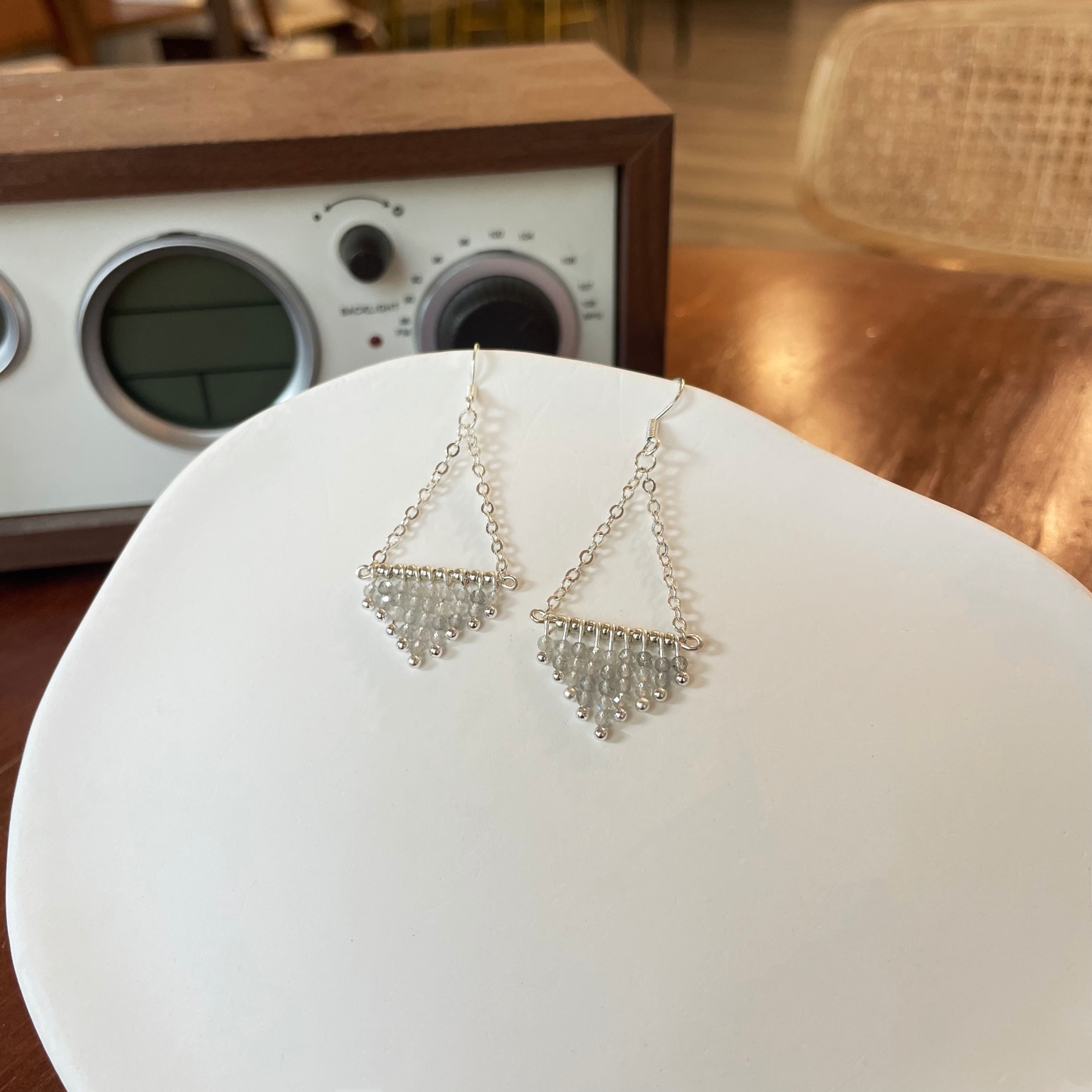 Labradorite Triangle Tassel Earrings