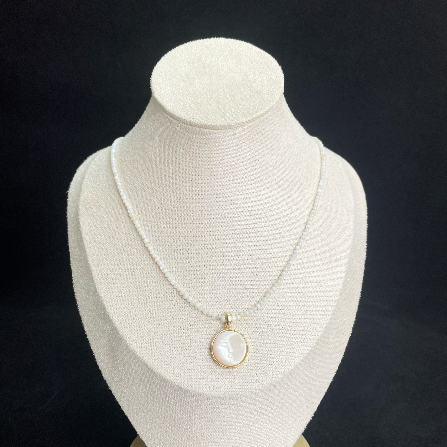  Celestial Elegance Beads Necklace with Mother-of-Pearl Moon Pendant