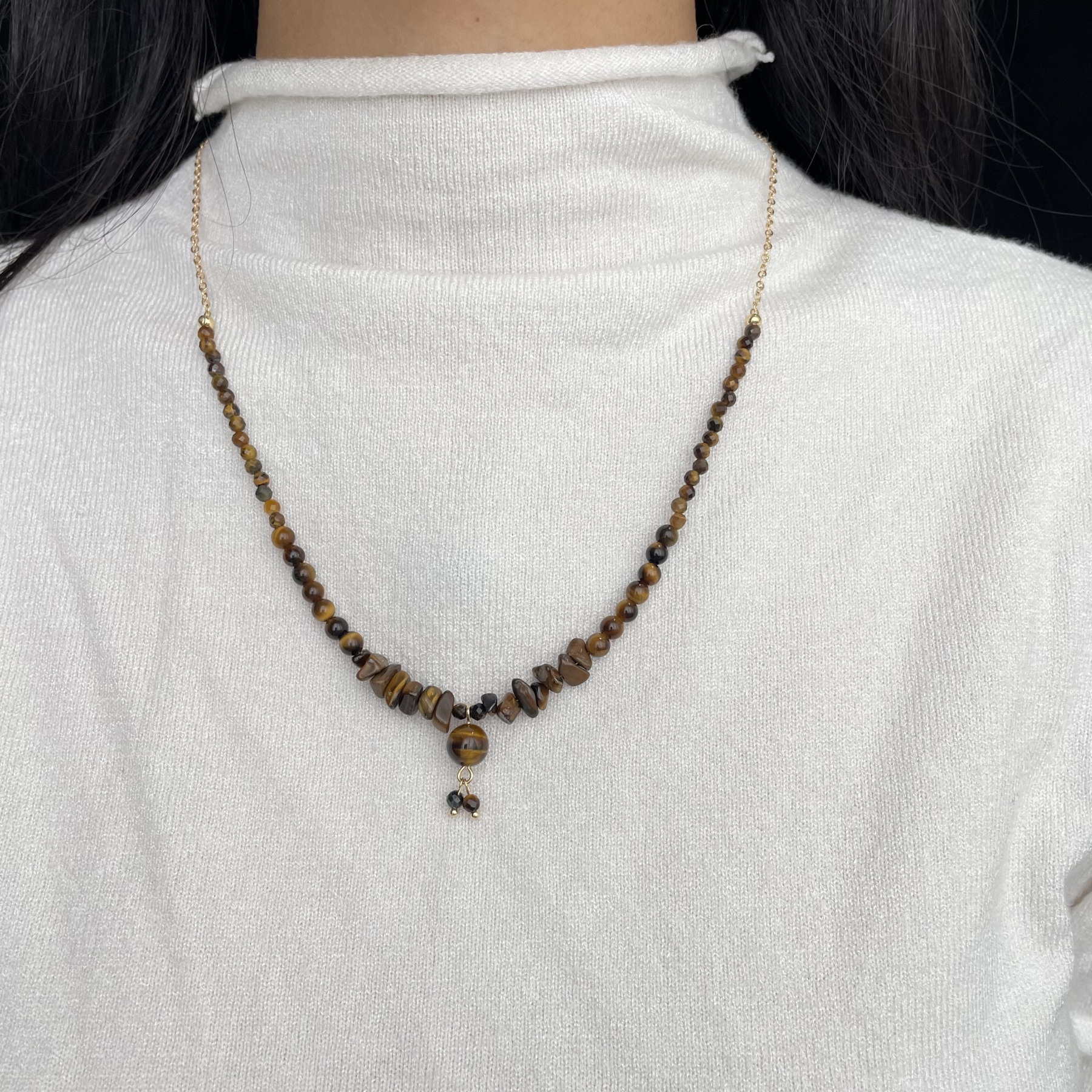 Energizing Tiger's Eye Beads Necklace Sweater Chain
