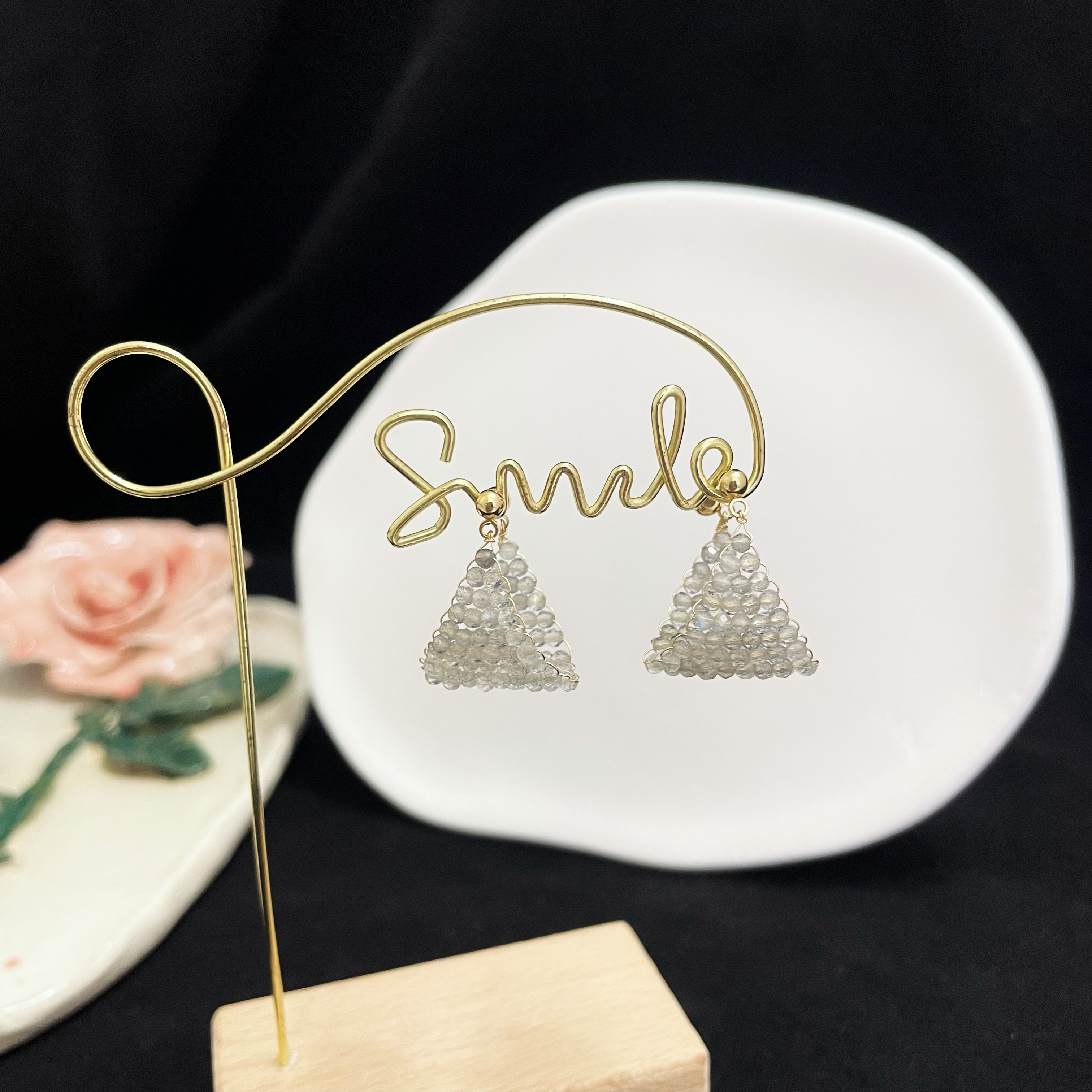 Woven Labradorite Earrings Shining Boat in the Milky Way