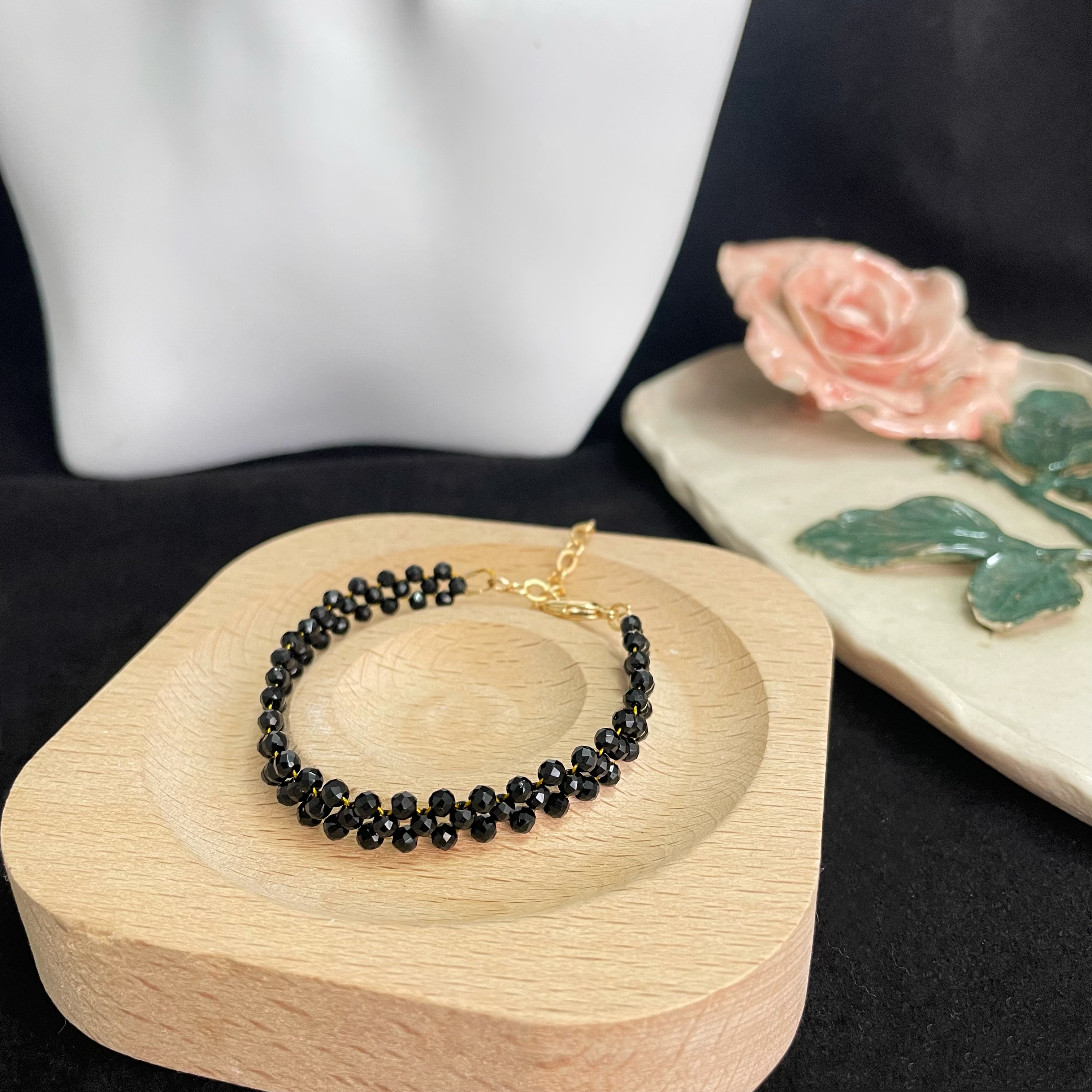 Mysterious Elegance Black Lace Bracelet Woven Black Spinel Bracelet