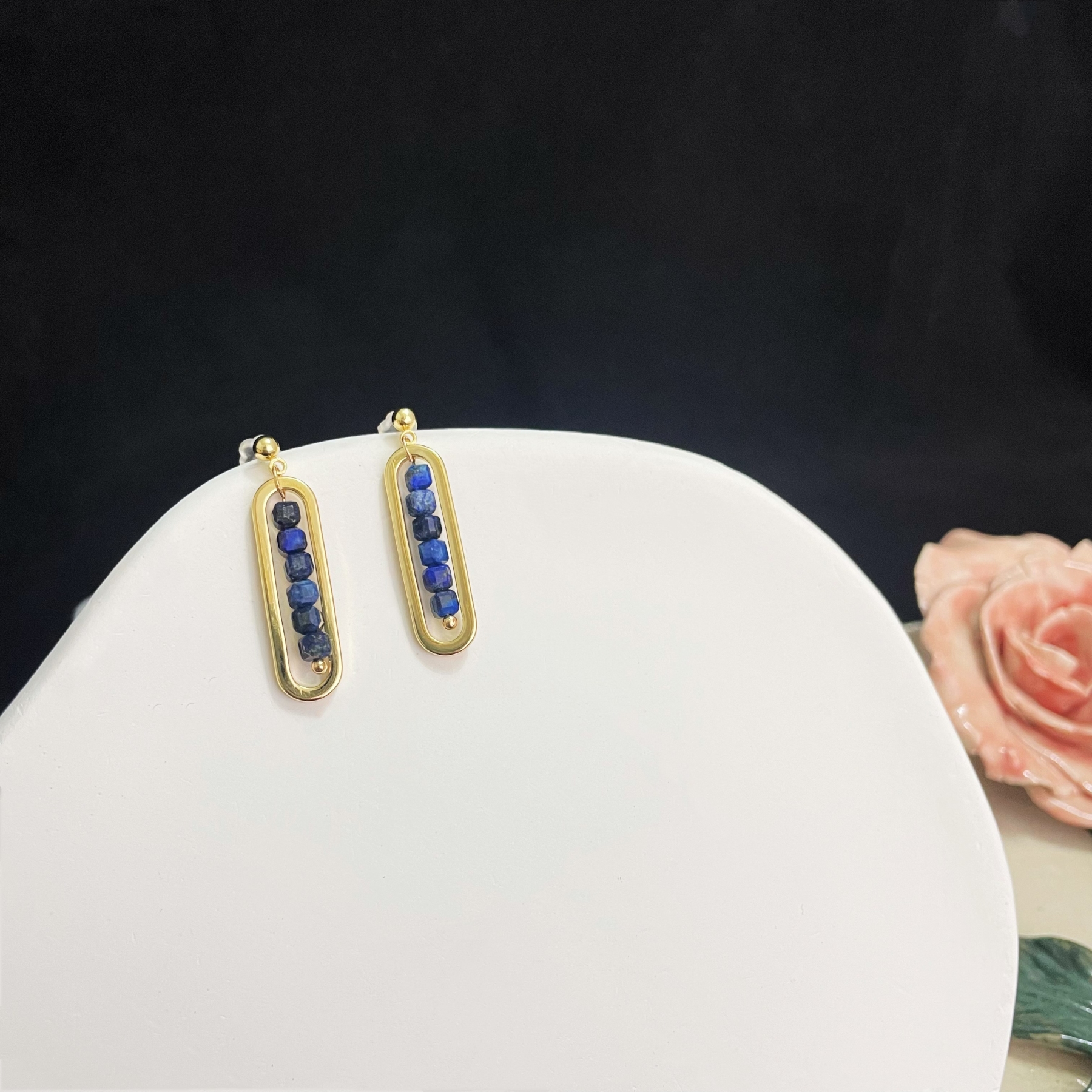 Lapis Lazuli in Rectangle Frame Earrings