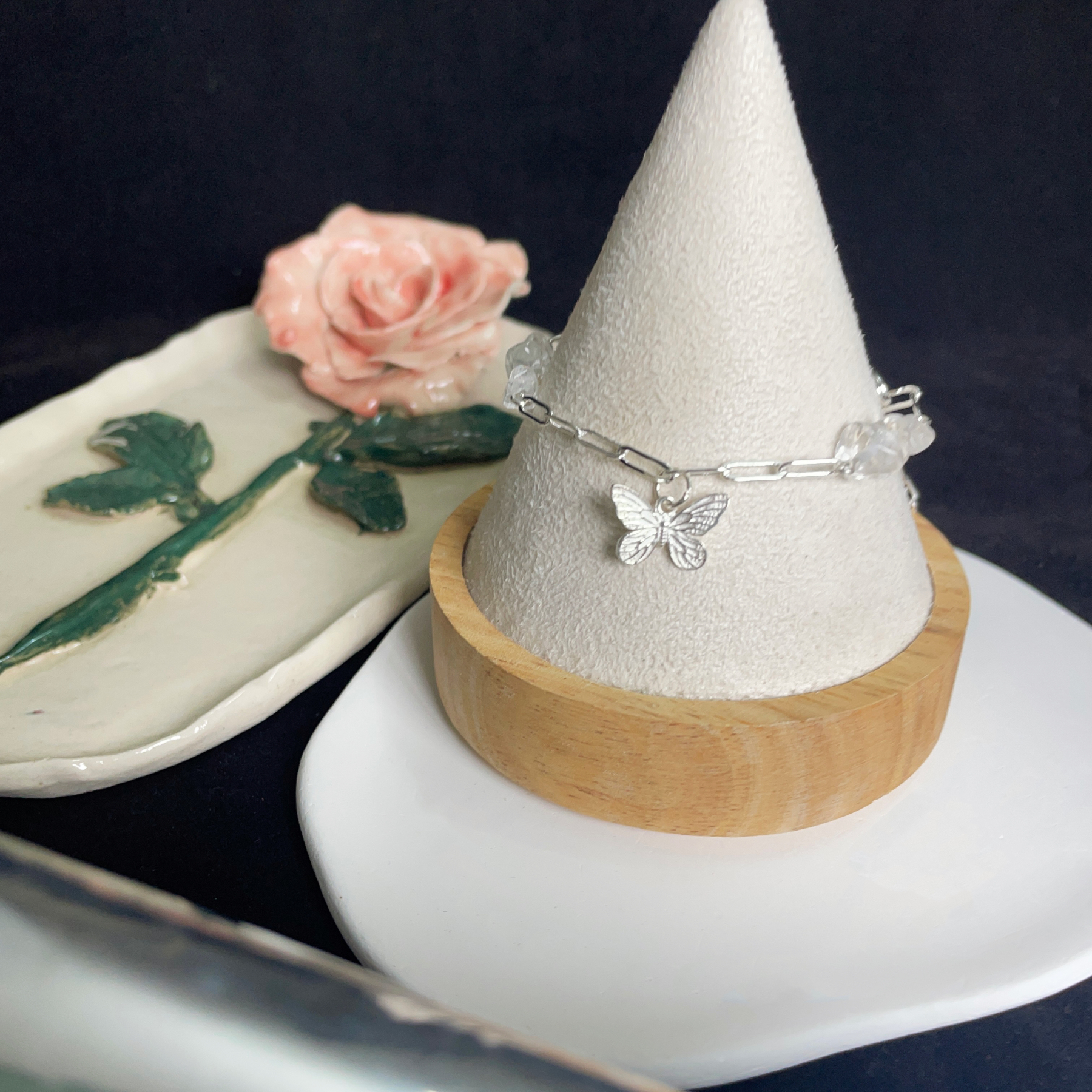 Clear Quartz Silver Butterfly Bracelet