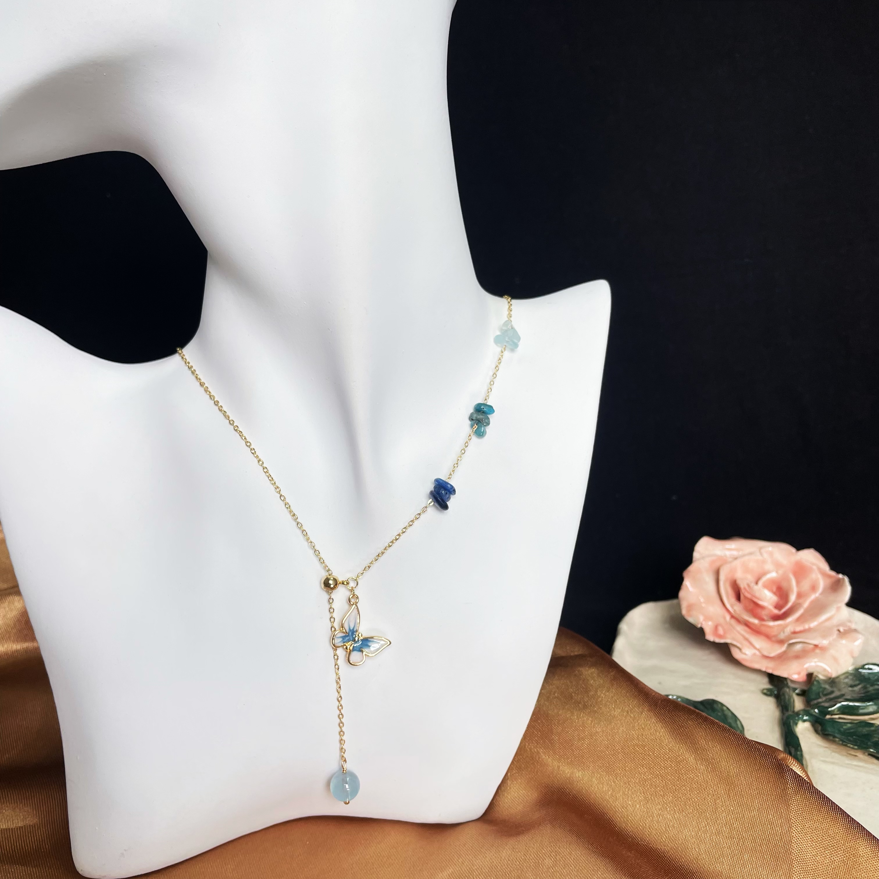Blue Butterfly Blue Gemstone Necklace