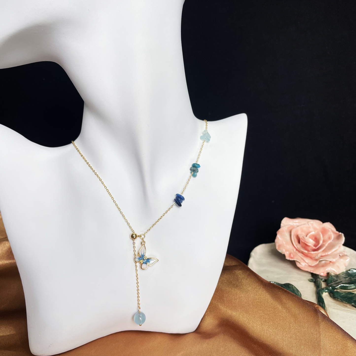 Blue Butterfly Blue Gemstone Necklace