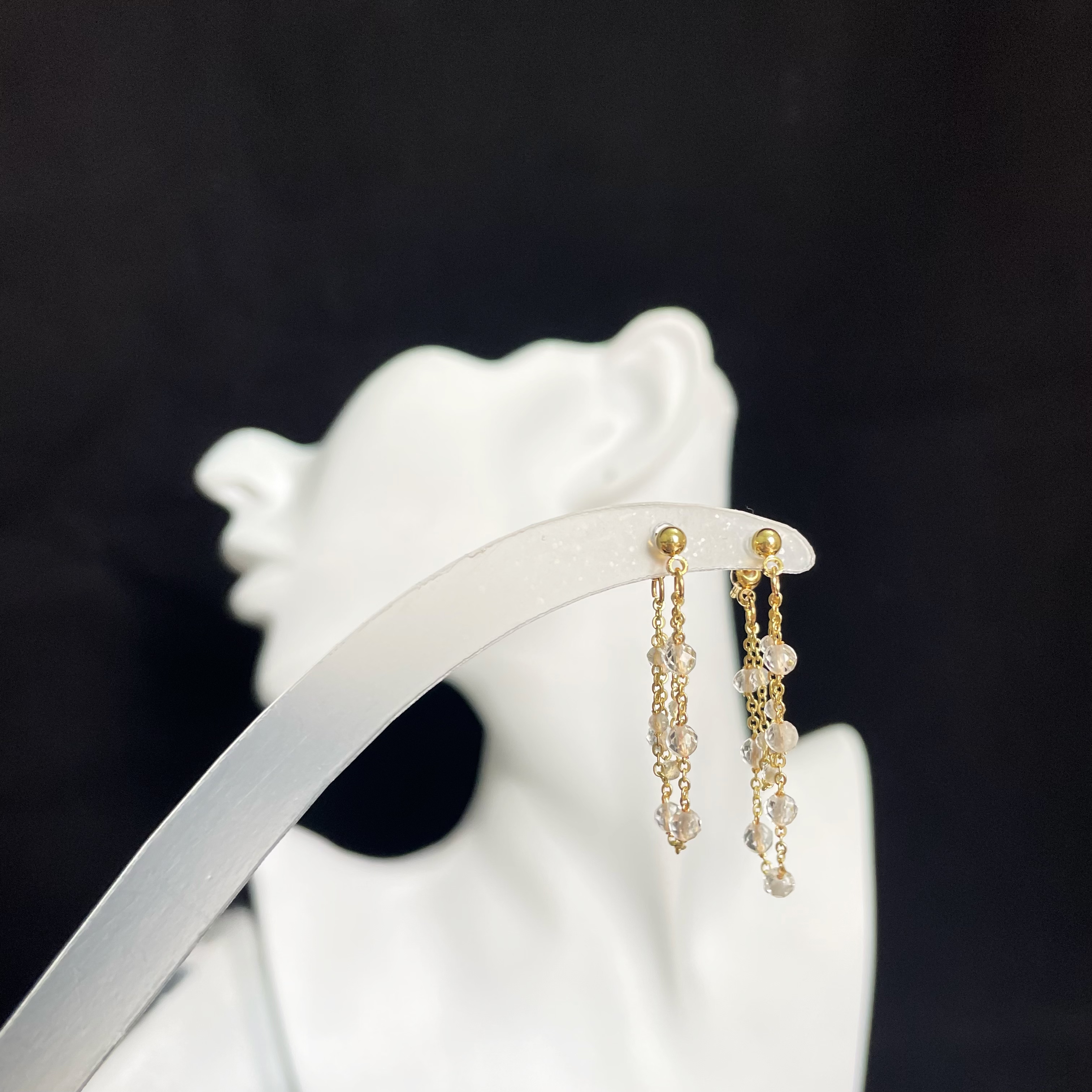 Double Clear Quartz Chains Semi-Hook Earrings