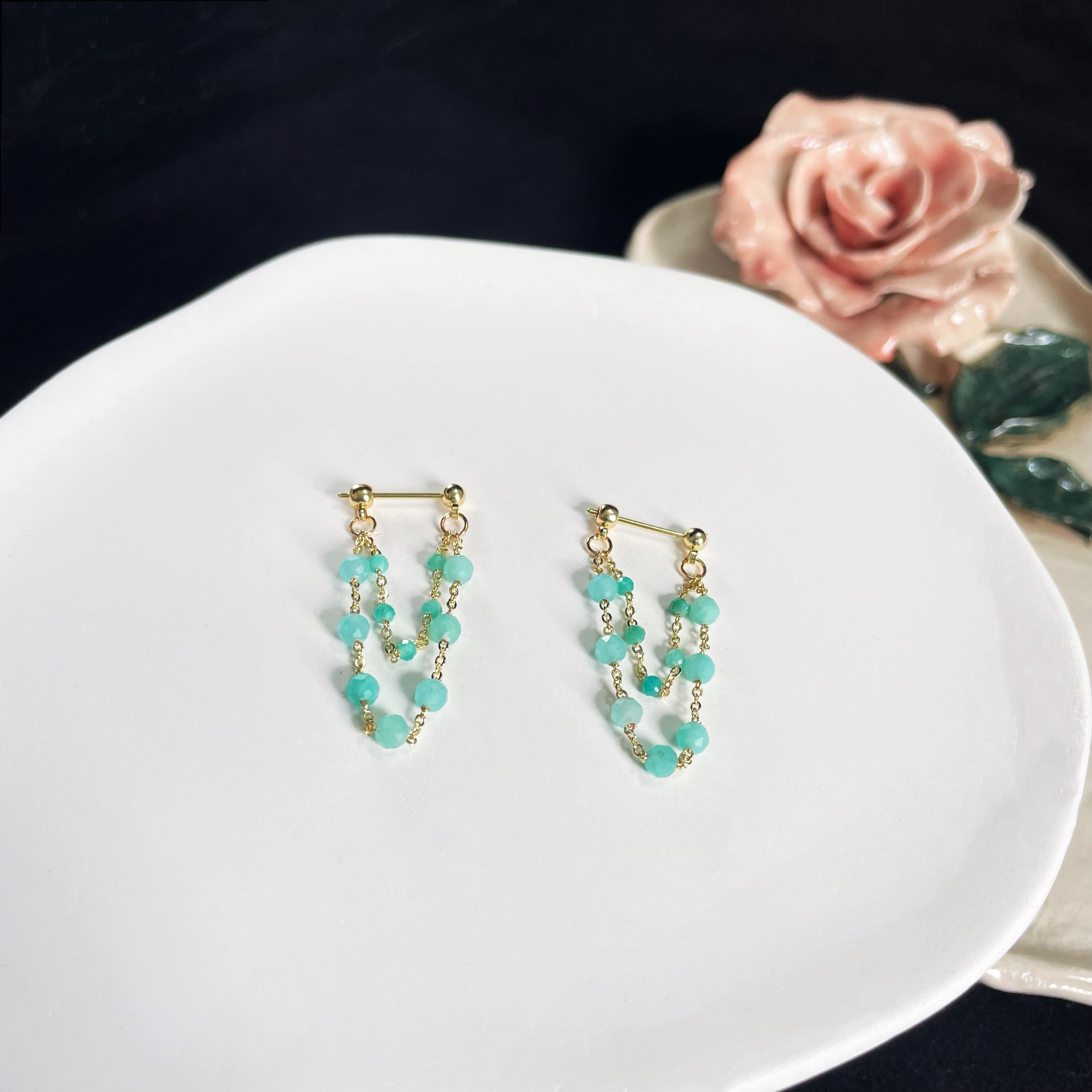 Double Amazonite Chains Semi-Hook Earrings