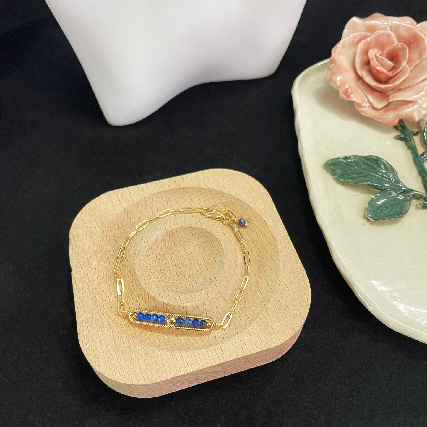 Lapis Lazuli Rectangular Chain Bracelet: Elegance in Every Link