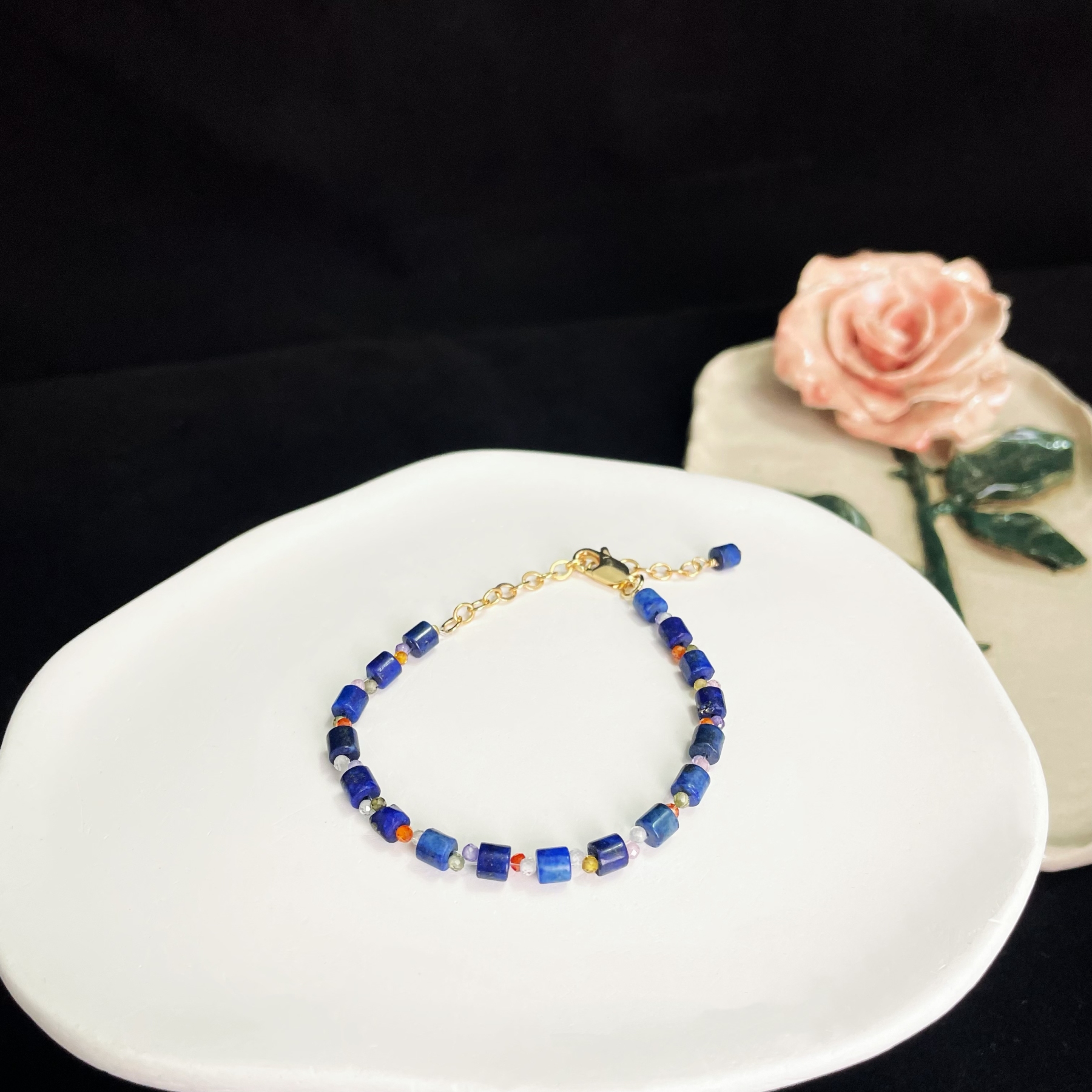 Lapis Lazuli and Rainbow Zircon Bracelet: A Celestial Candy Cascade