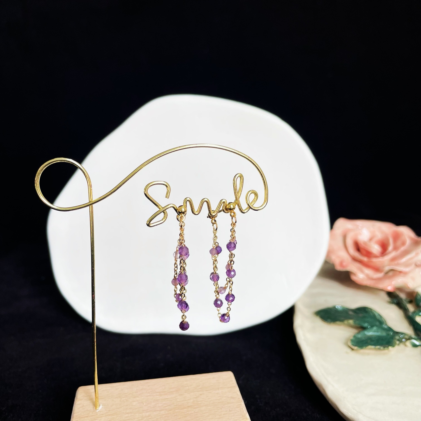Double Amethyst Chains Semi-Hook Earrings