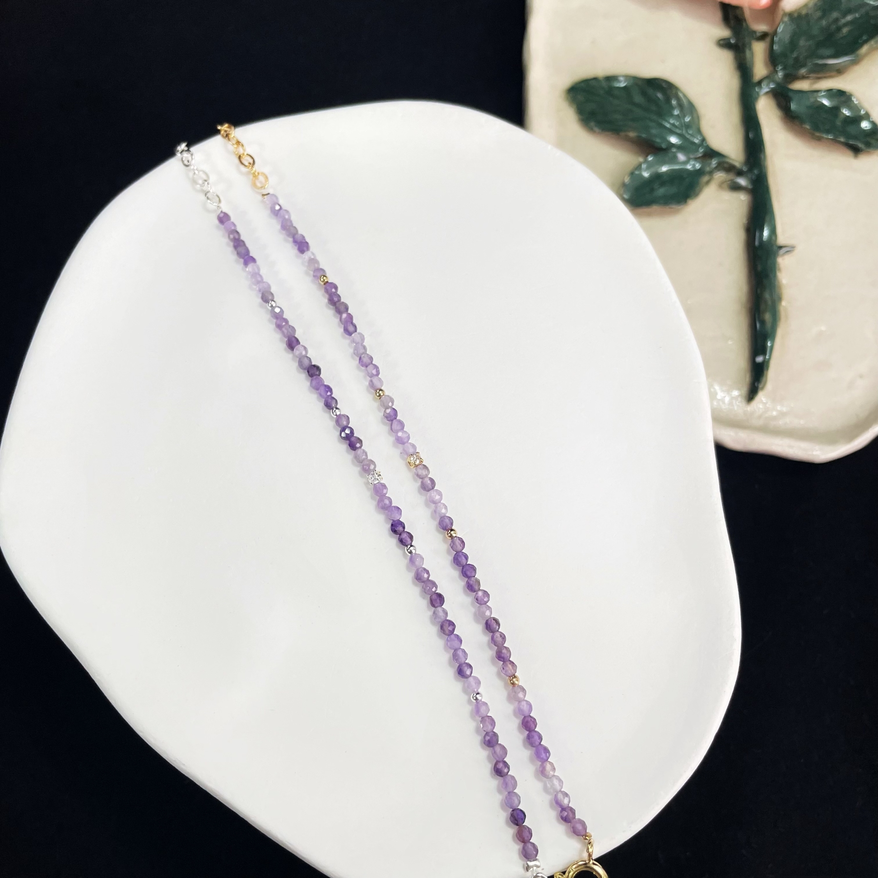 Thin Amethyst Bracelet with Zircon Accent