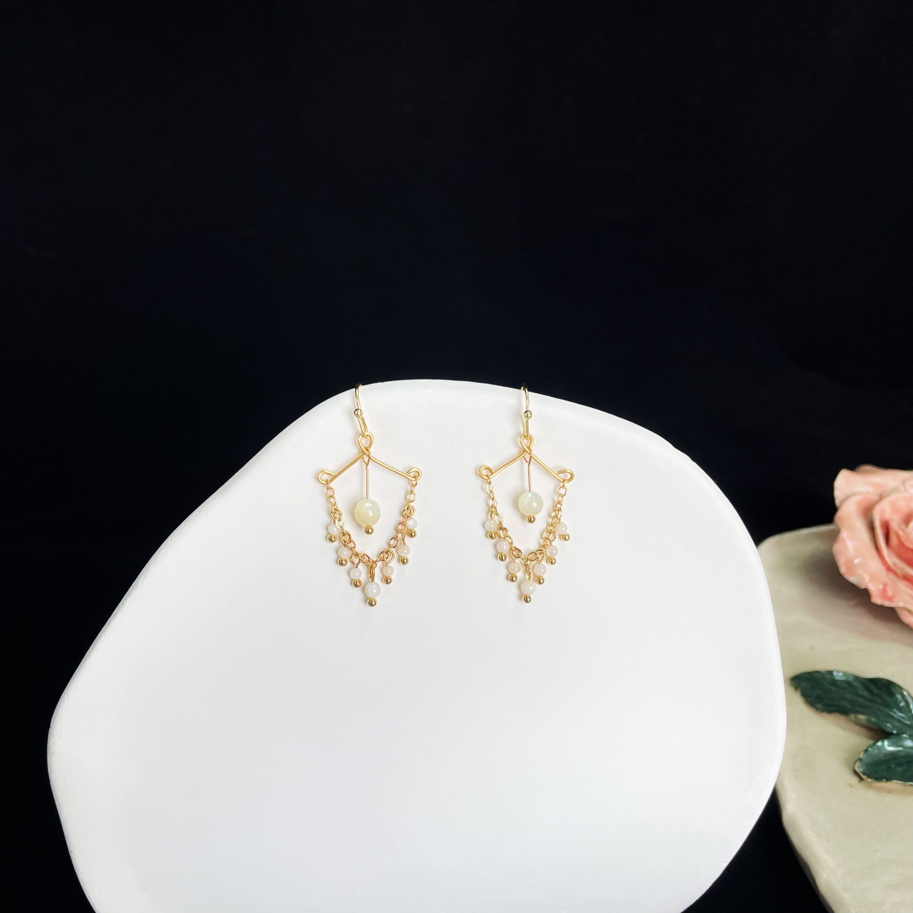 Boho Style Rhombus Earrings with Mother-of-Pearl Beads