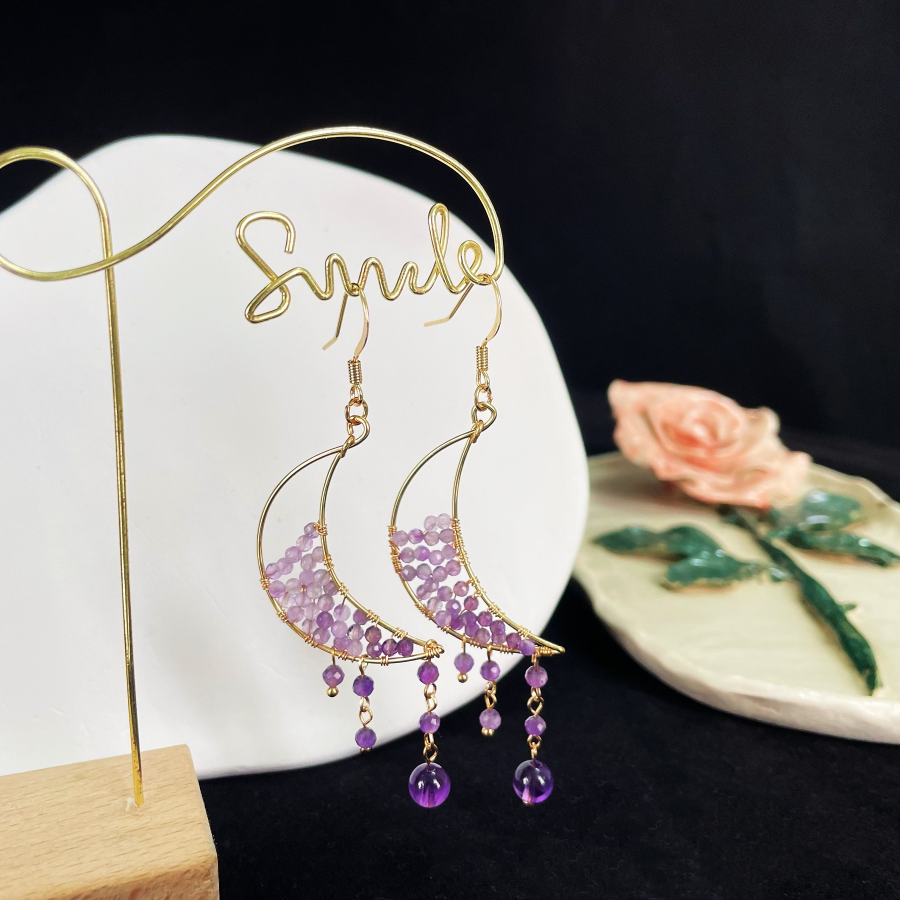 Moon with Amethyst Earrings  Celestial Elegance and Ethereal Beauty