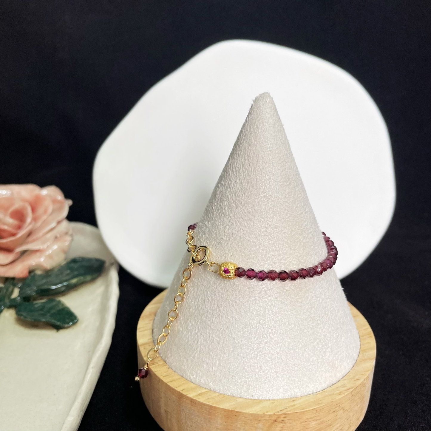 Gemstone Faced Beads Bracelet with Zircon Inlaid Cube Beads