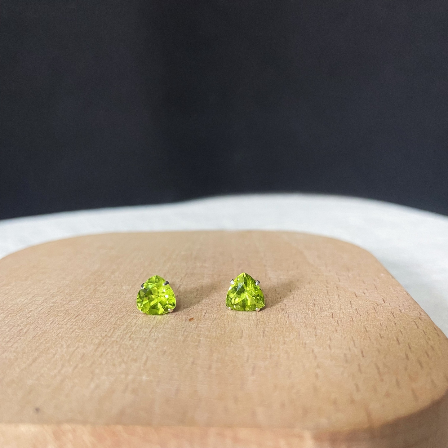 7mm Fat Triangle Peridot Ear Studs  Vibrant Elegance for Every Occasion