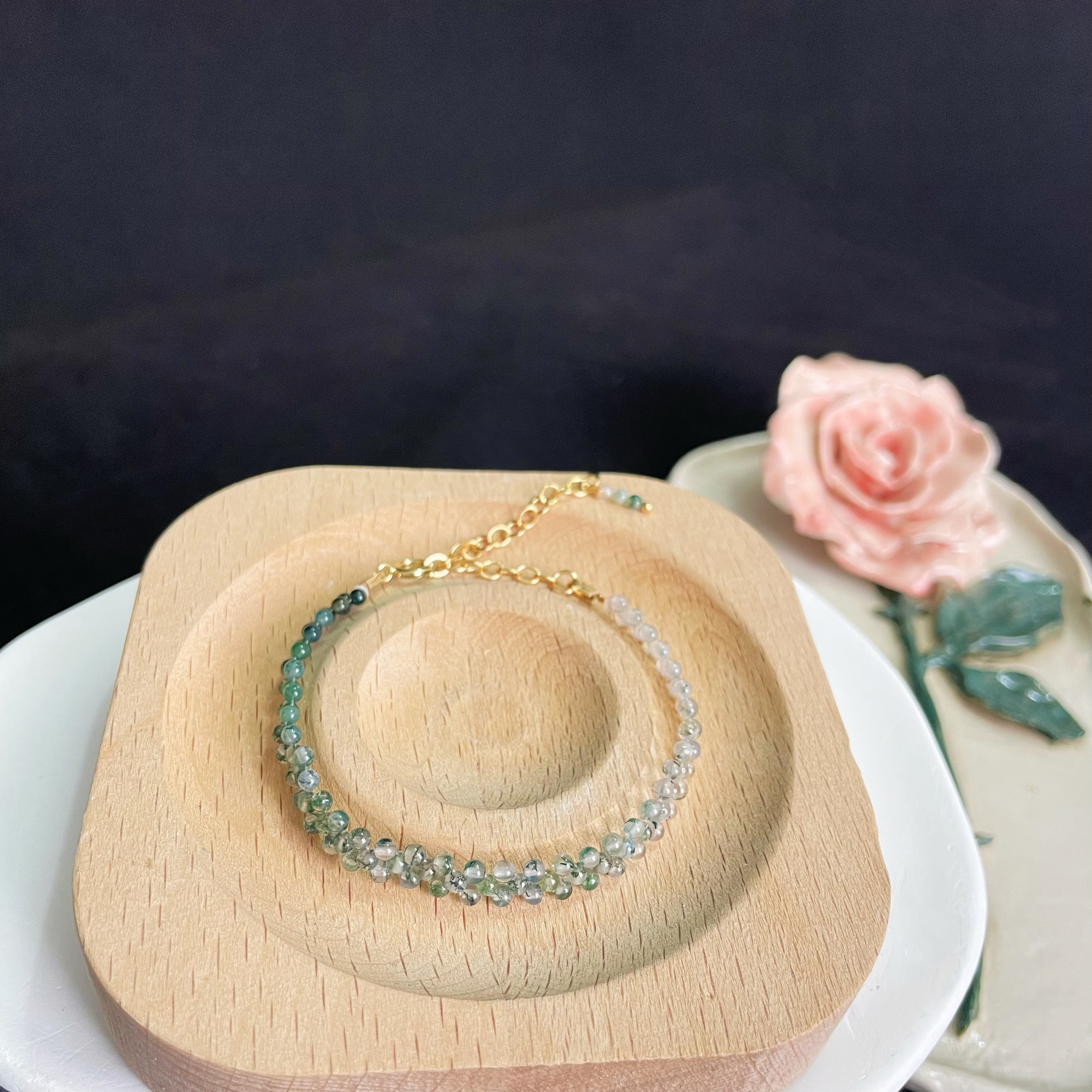 Green Gradient Moss Agate Woven Bracelet