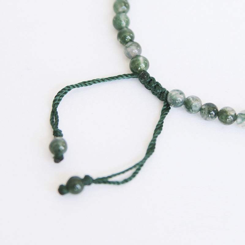 Moss Agate Round Beads Adjustable Woven Rope Bracelet