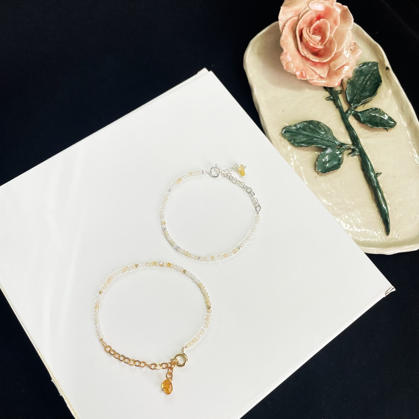 2mm Delicate Thin Citrine Faceted Beads Bracelet 