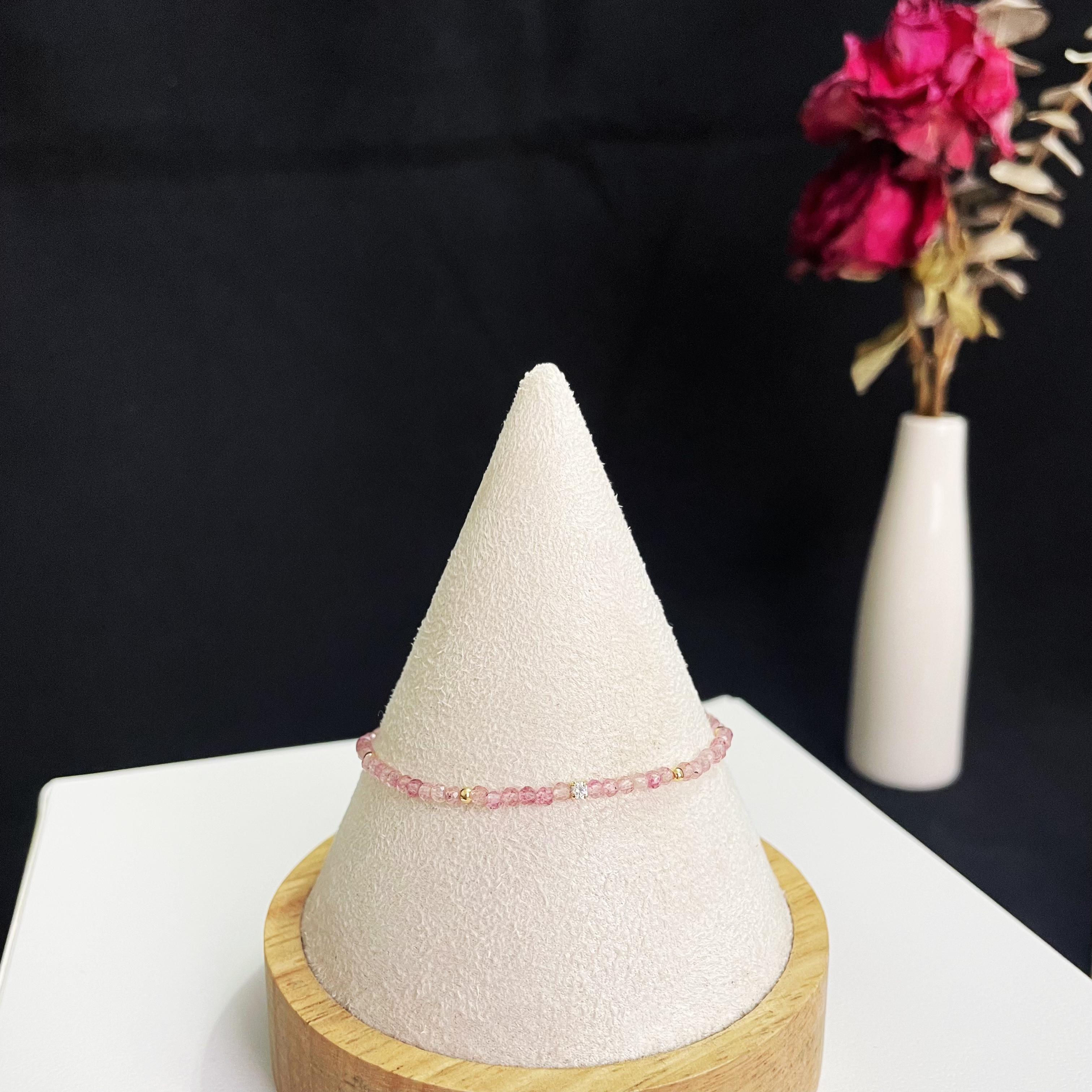 2mm Delicate Thin Strawberry Quartz Faceted Beads Bracelet