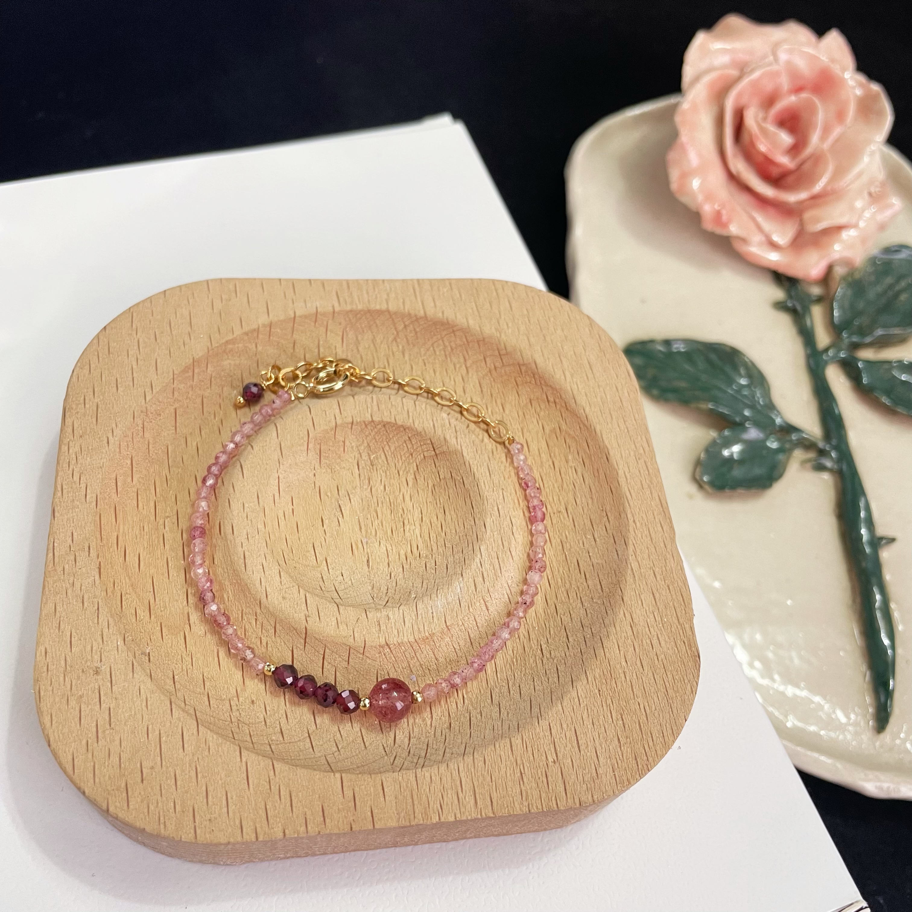 Love & Passion Bracelet Strawberry Quartz and Garnet Beaded Bracelet