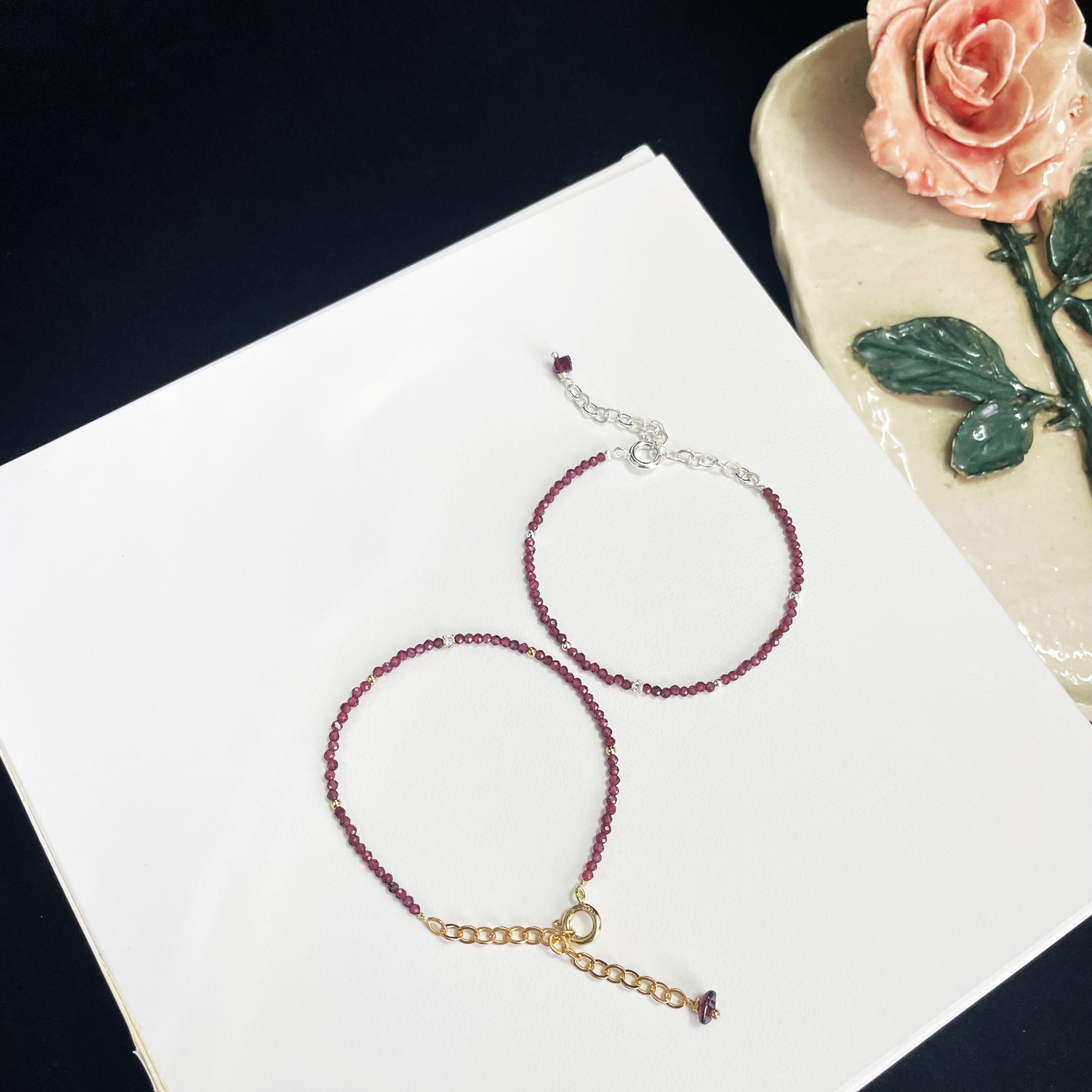  Passion & Elegance 2mm Garnet Faceted Beads Thin Bracelet