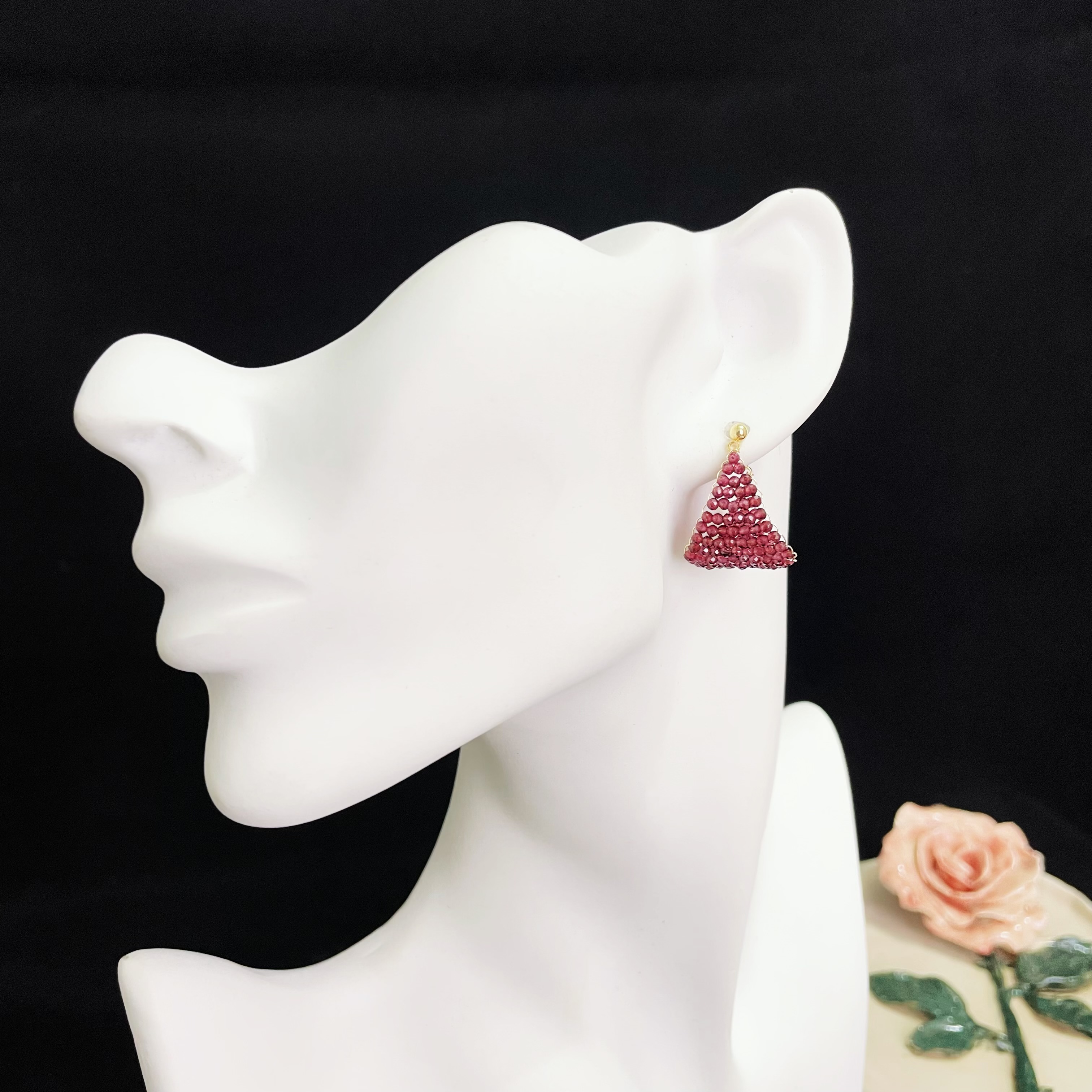 Wine Red Garnet Woven Boat Dangle Earrings