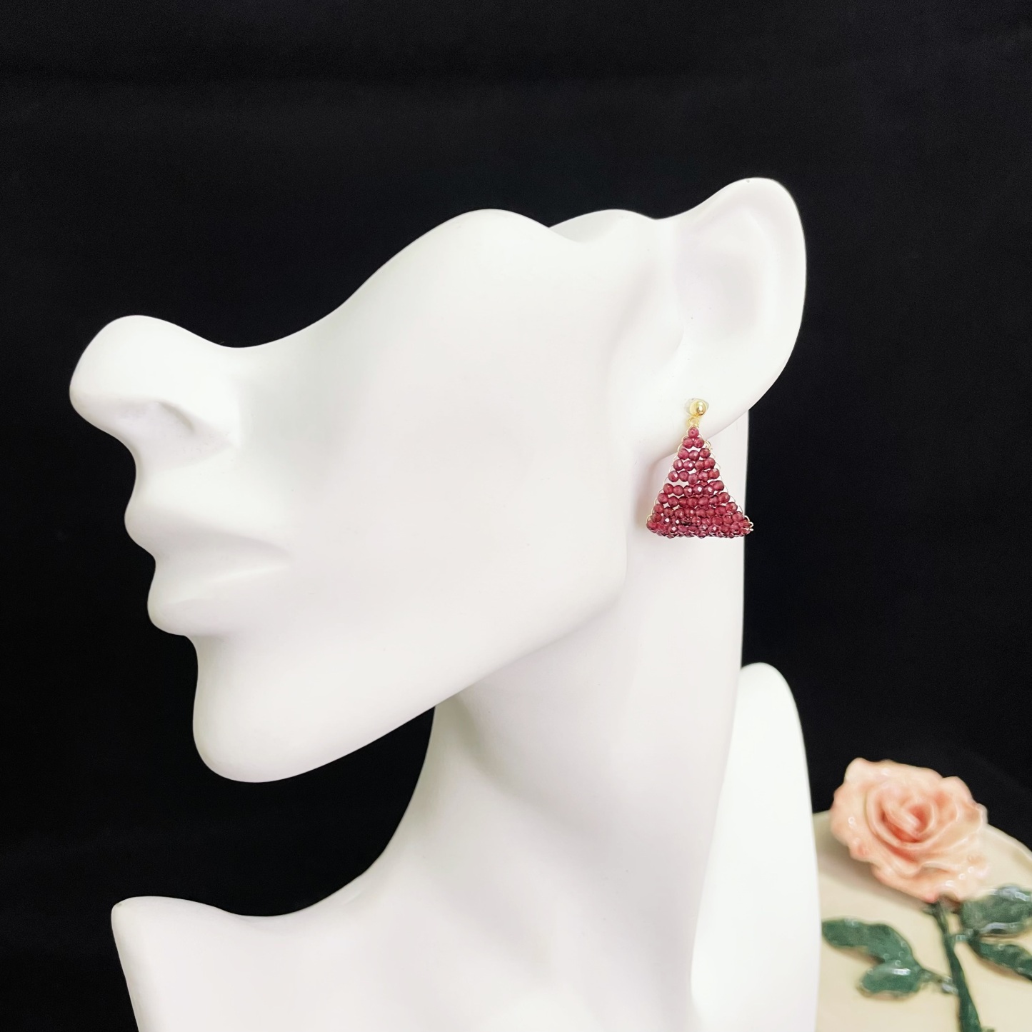 Wine Red Garnet Woven Boat Dangle Earrings