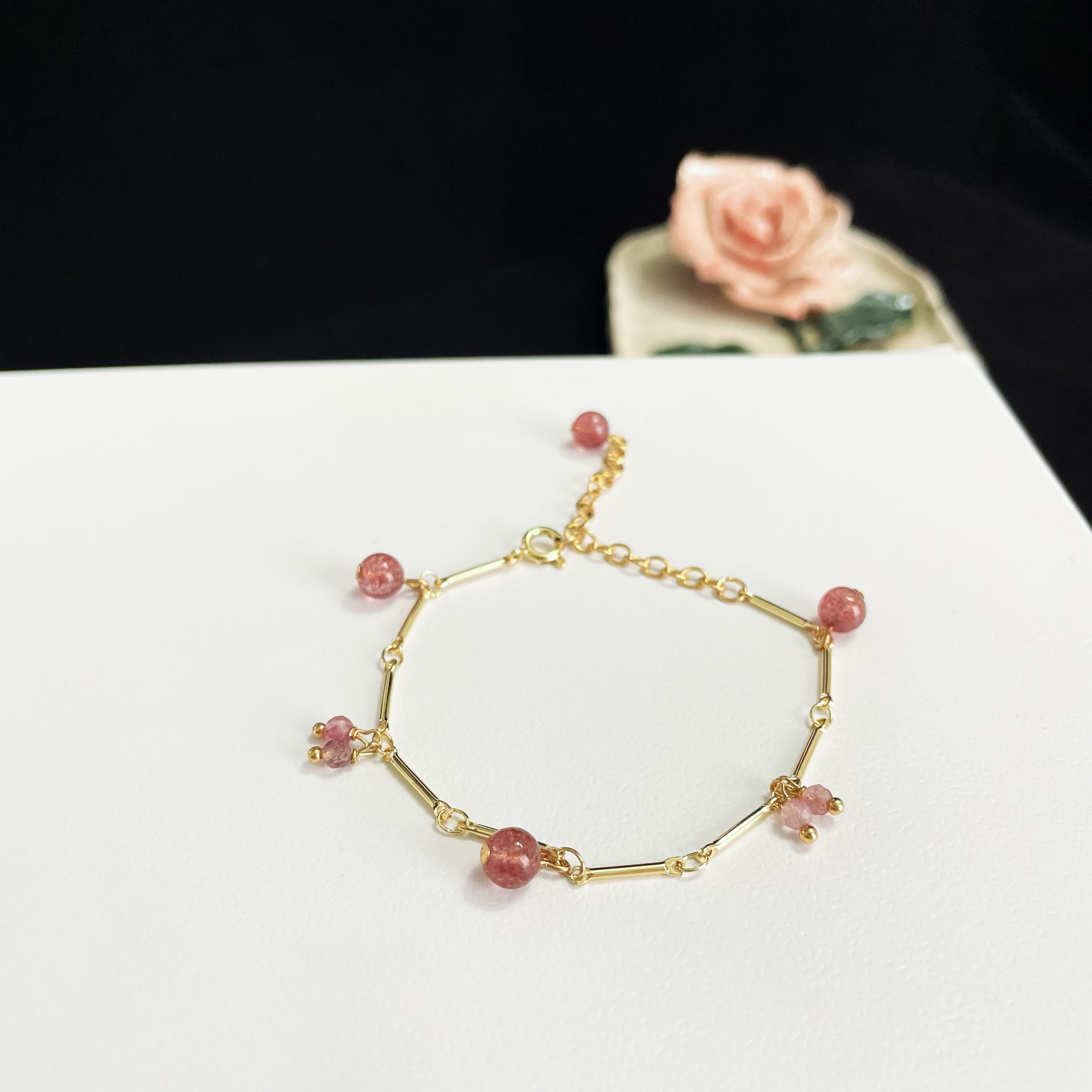 Strawberry Quartz Lily of the Valley Bracelet