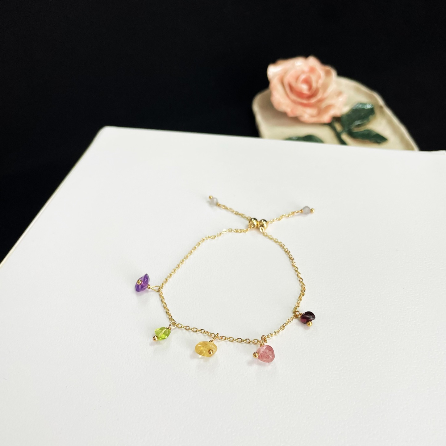 Rainbow Candy Bracelet: Garnet, Strawberry Quartz, Citrine, Peridot, and Amethyst Raw Stones