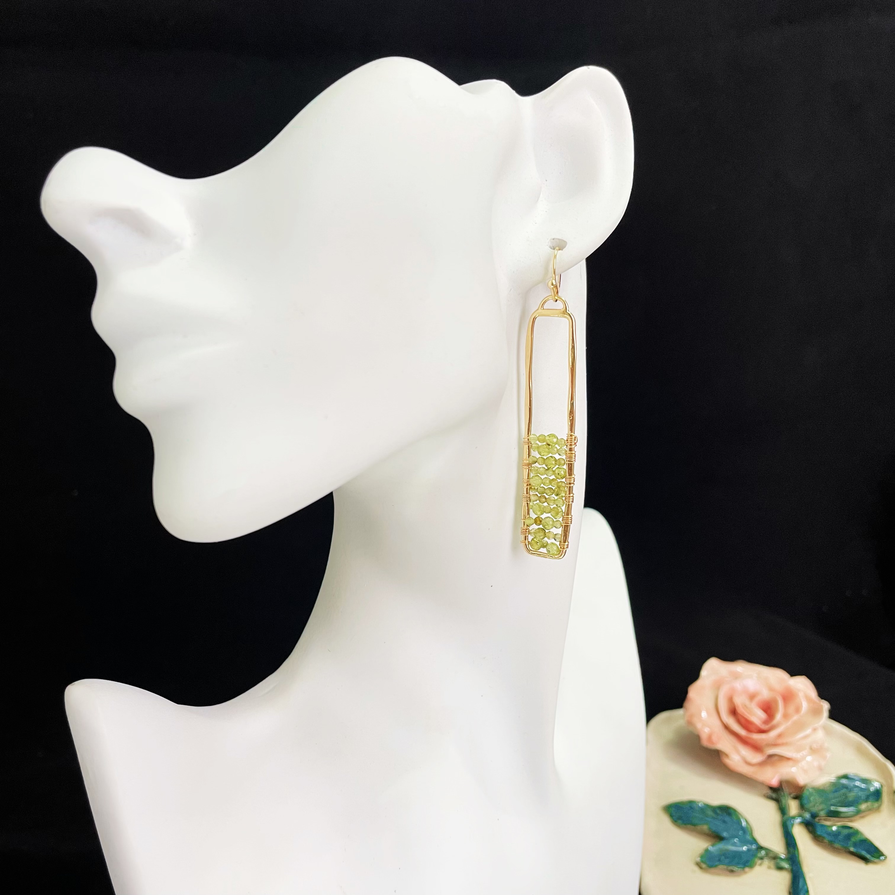 Peridot Rectangle Frame Earrings Rhapsody of Spring