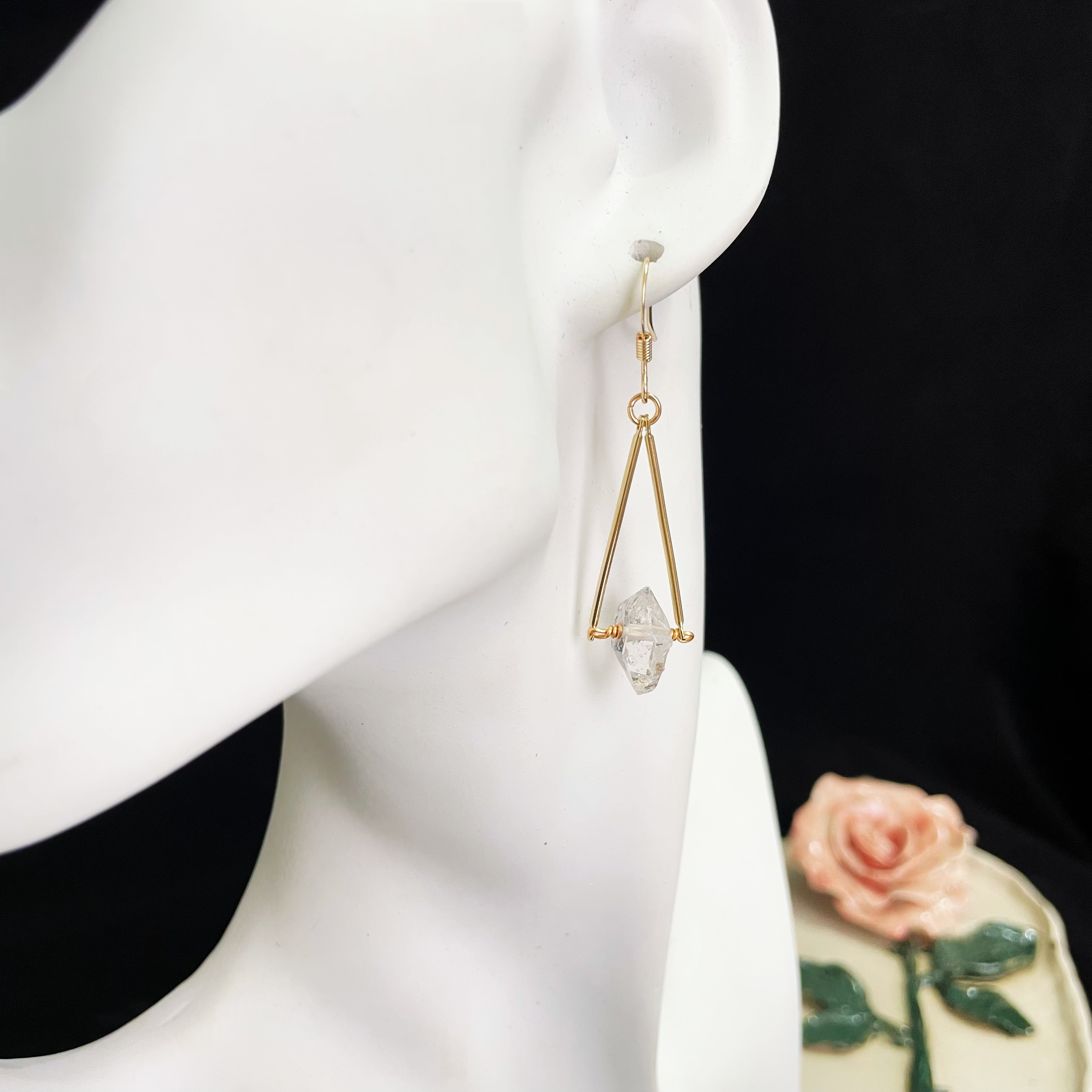 Herkimer Diamond Triangle Drop Earrings