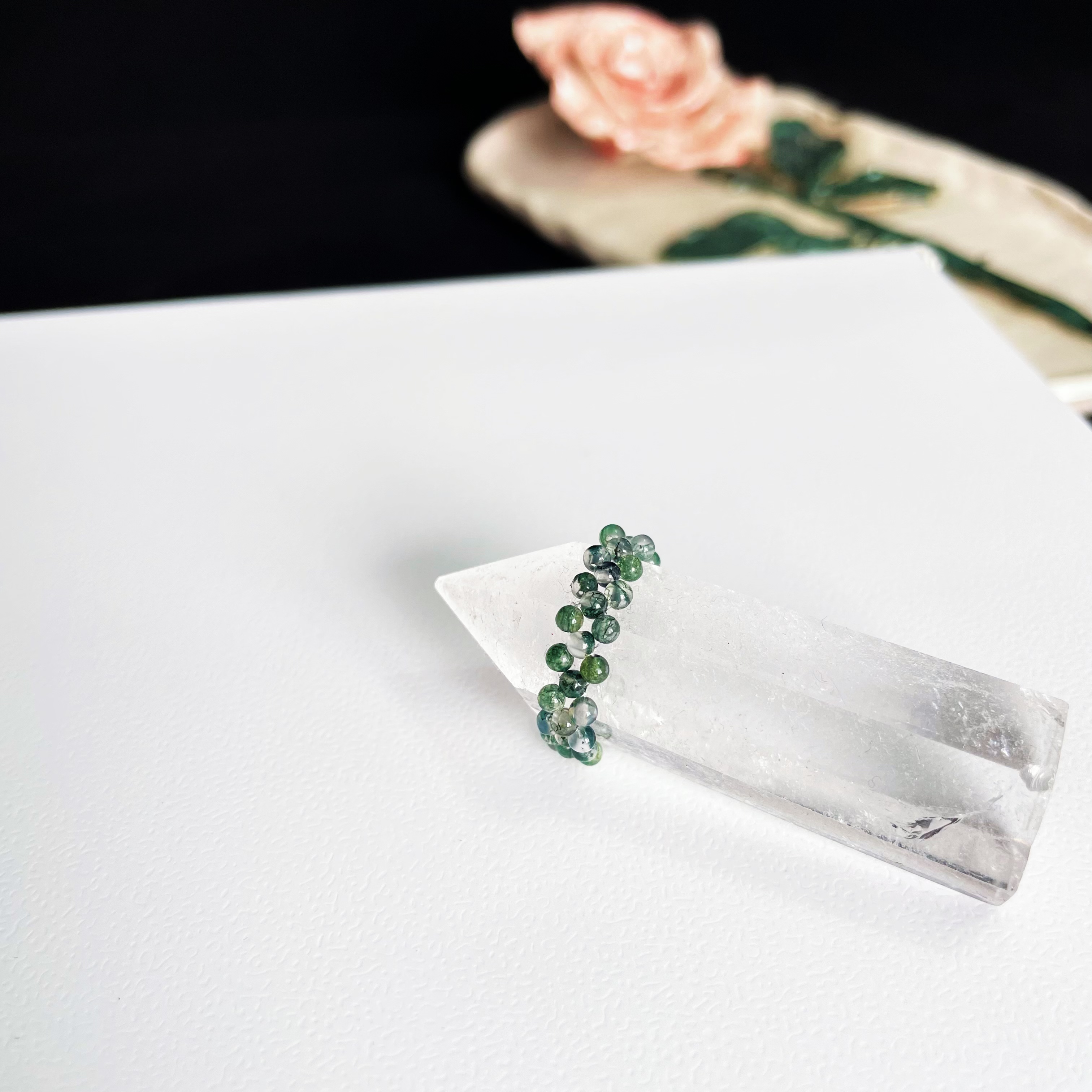 Moss Agate Gradient Green Woven Ring