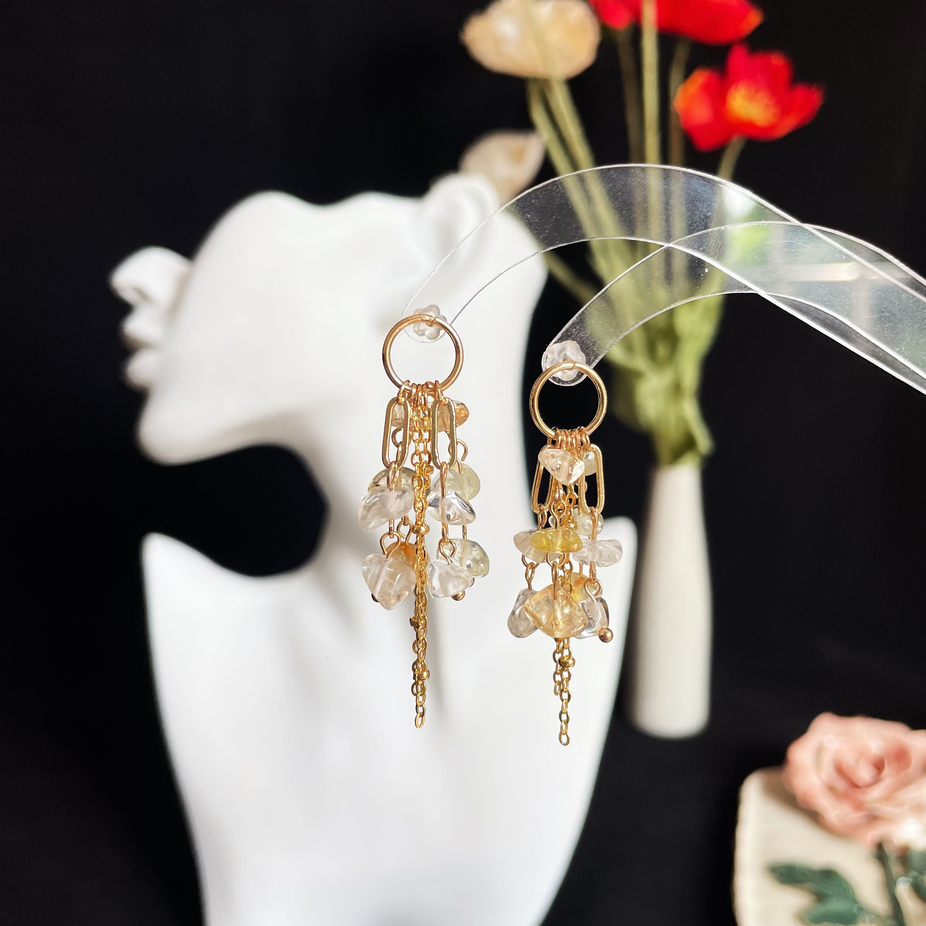 Citrine and Clear quartz Tassel Earrings