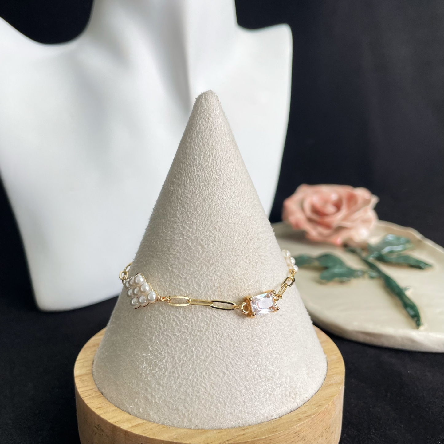 Paperclip Chain Bracelet with beads woven Rhombus and Rectangle Zircon-likayjewel