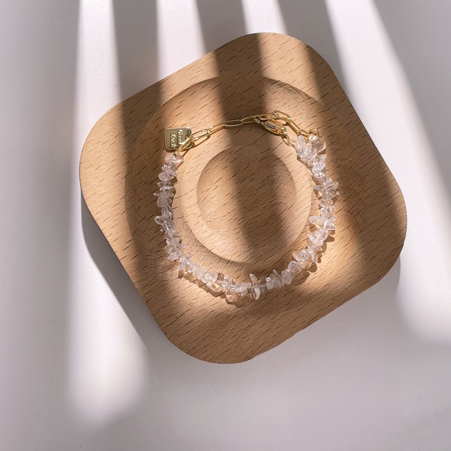 Clear Quartz Raw Stones Bracelet with "Good Luck" Charm