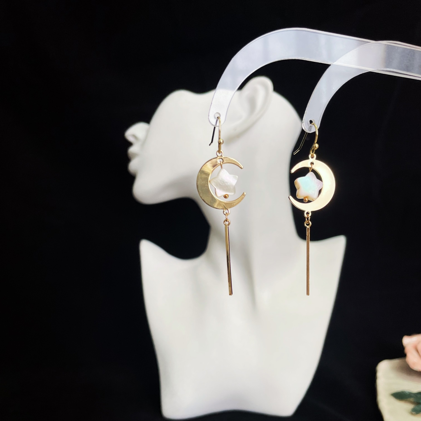 Moon and Star Earrings with Mother-of-Pearl Star