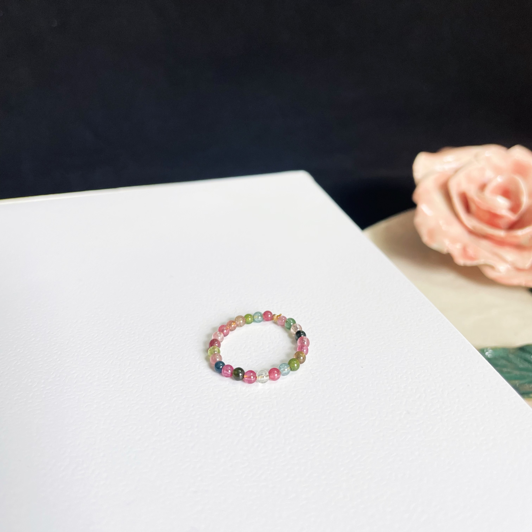 2mm Tourmaline Round Beads One-Line Ring Dainty and Colorful Gemstone Band