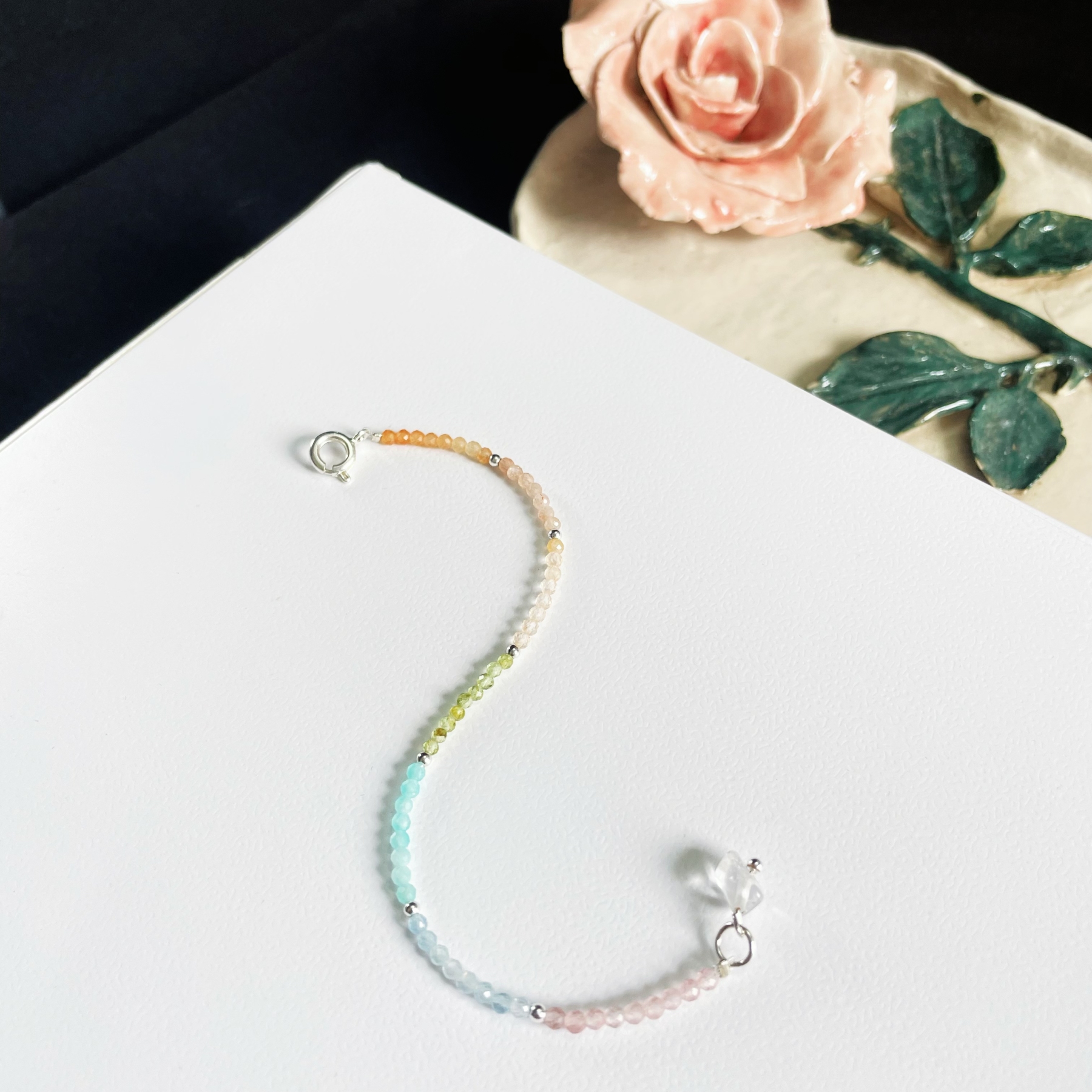 Macaron Rainbow 2mm Thin Faceted Gemstone Bracelet