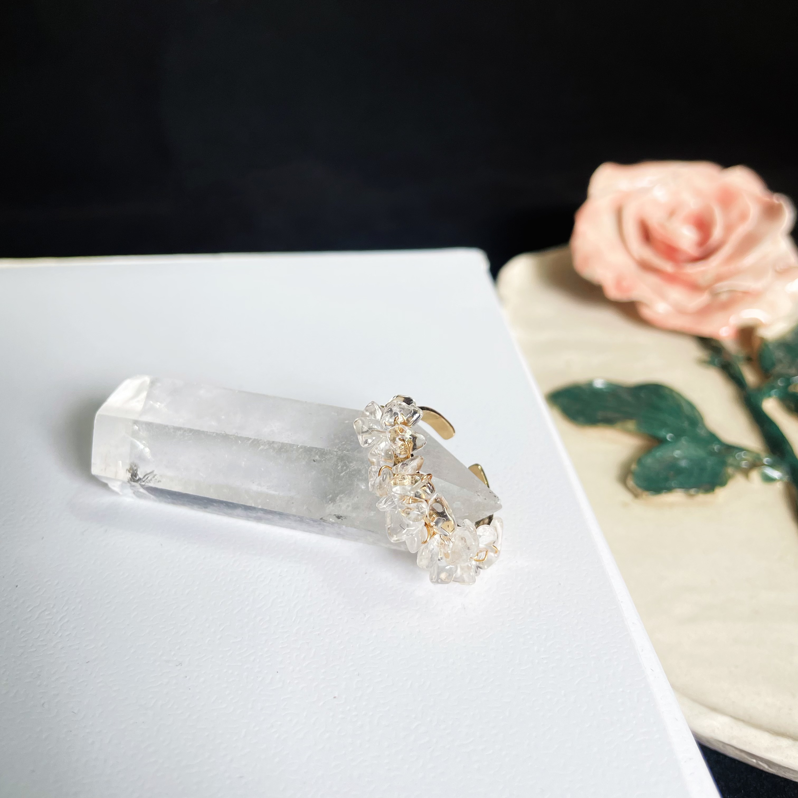 Clear Quartz Cluster Ring Raw Clear Quartz Raw Stones Woven on Open Ring