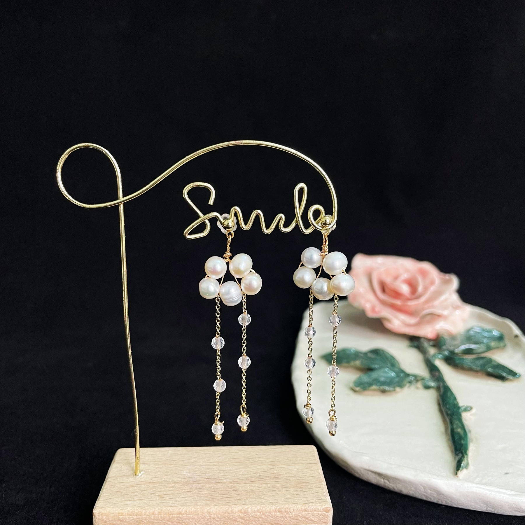 Rainy Cloud Earrings Freshwater Pearl Cloud and Clear Quartz Rain