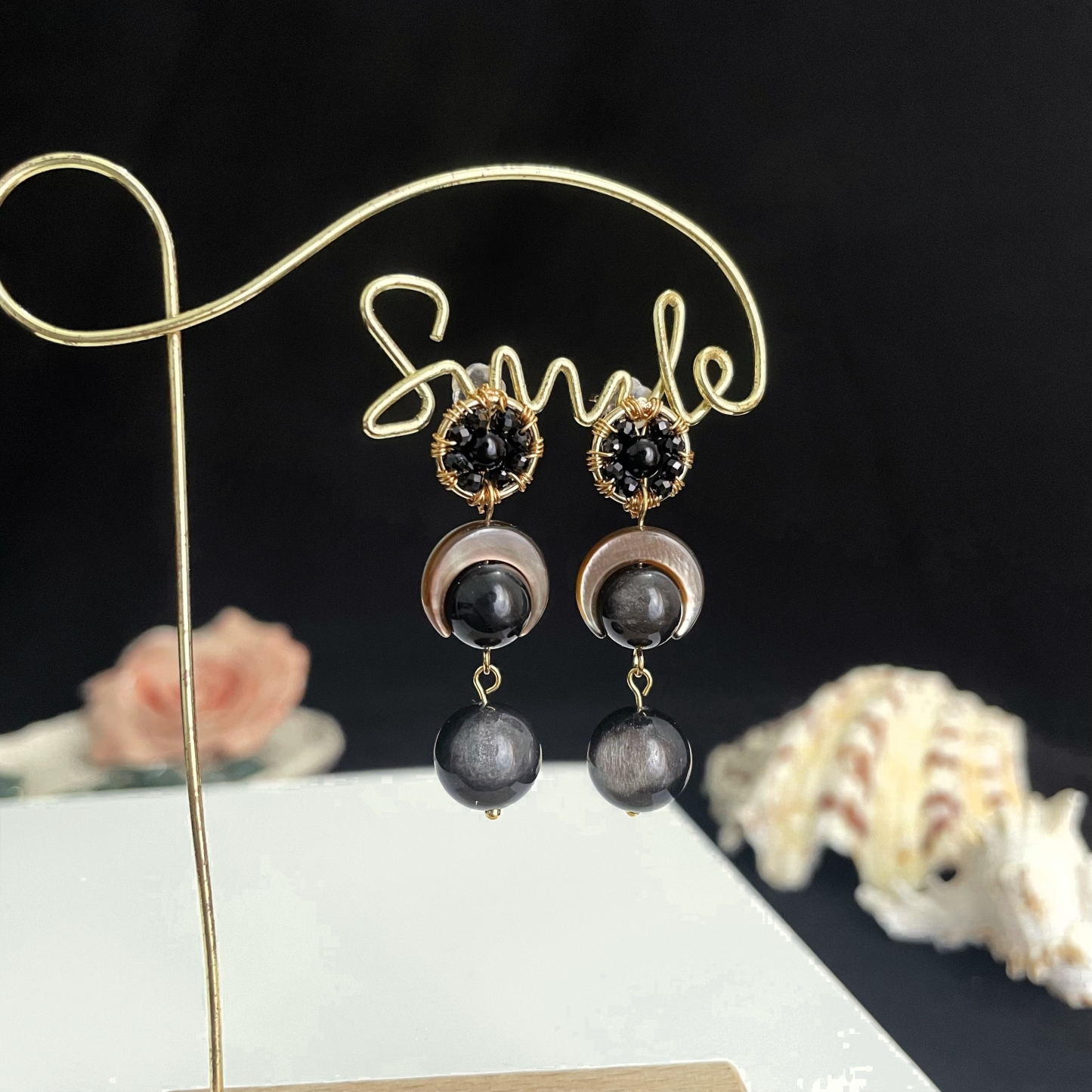 Stunning Three-Layer Black Bead Earrings