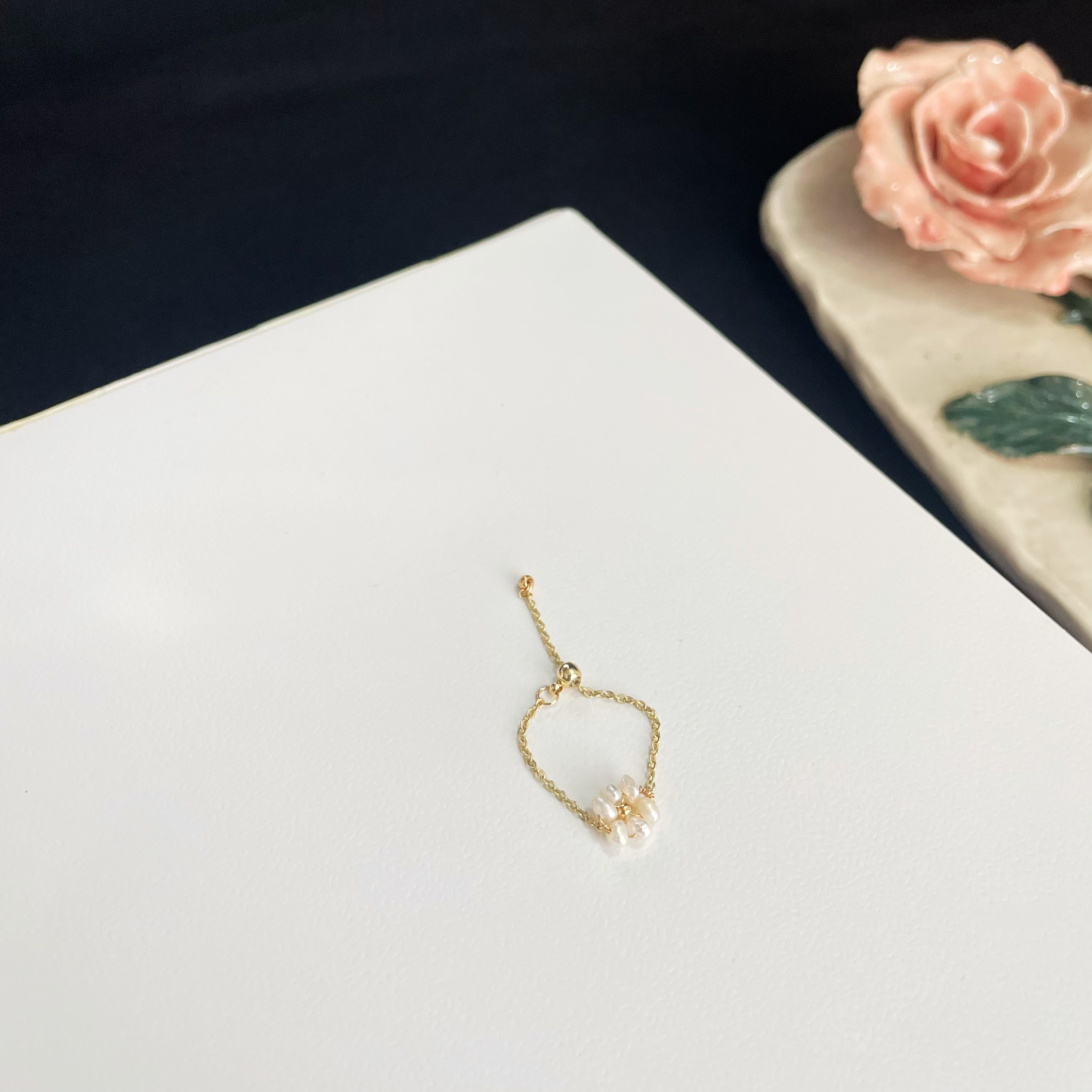 Delicate Little Pearl Flower Adjustable Ring