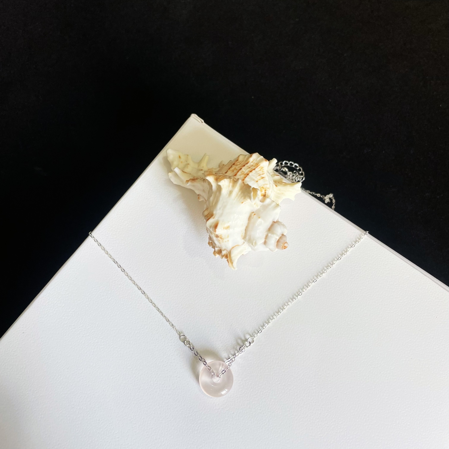 Sweet 925 Sterling Silver Necklace with Mozambique Rose Quartz Doughnut Pendant