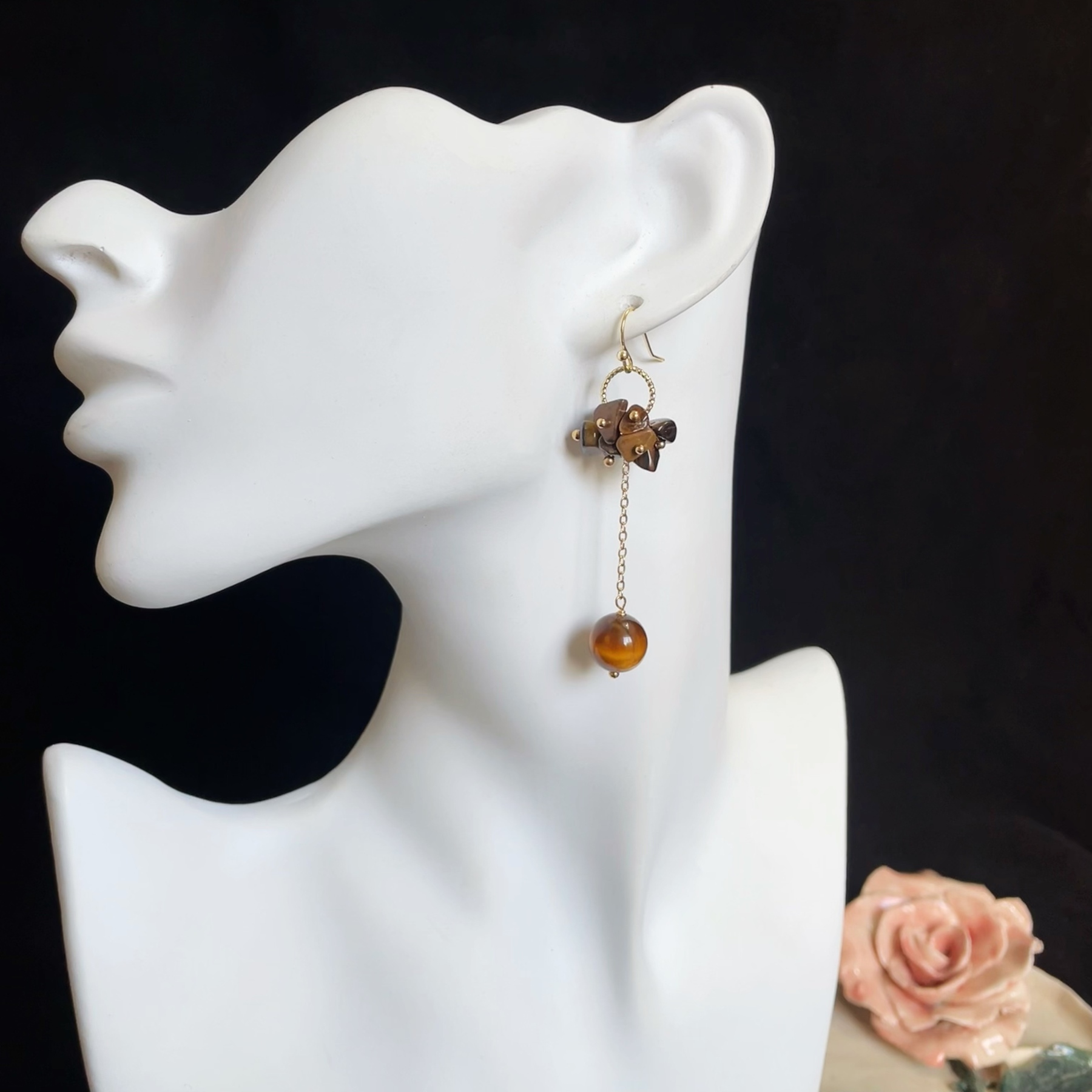Tiger's Eye Flower Drop Earrings