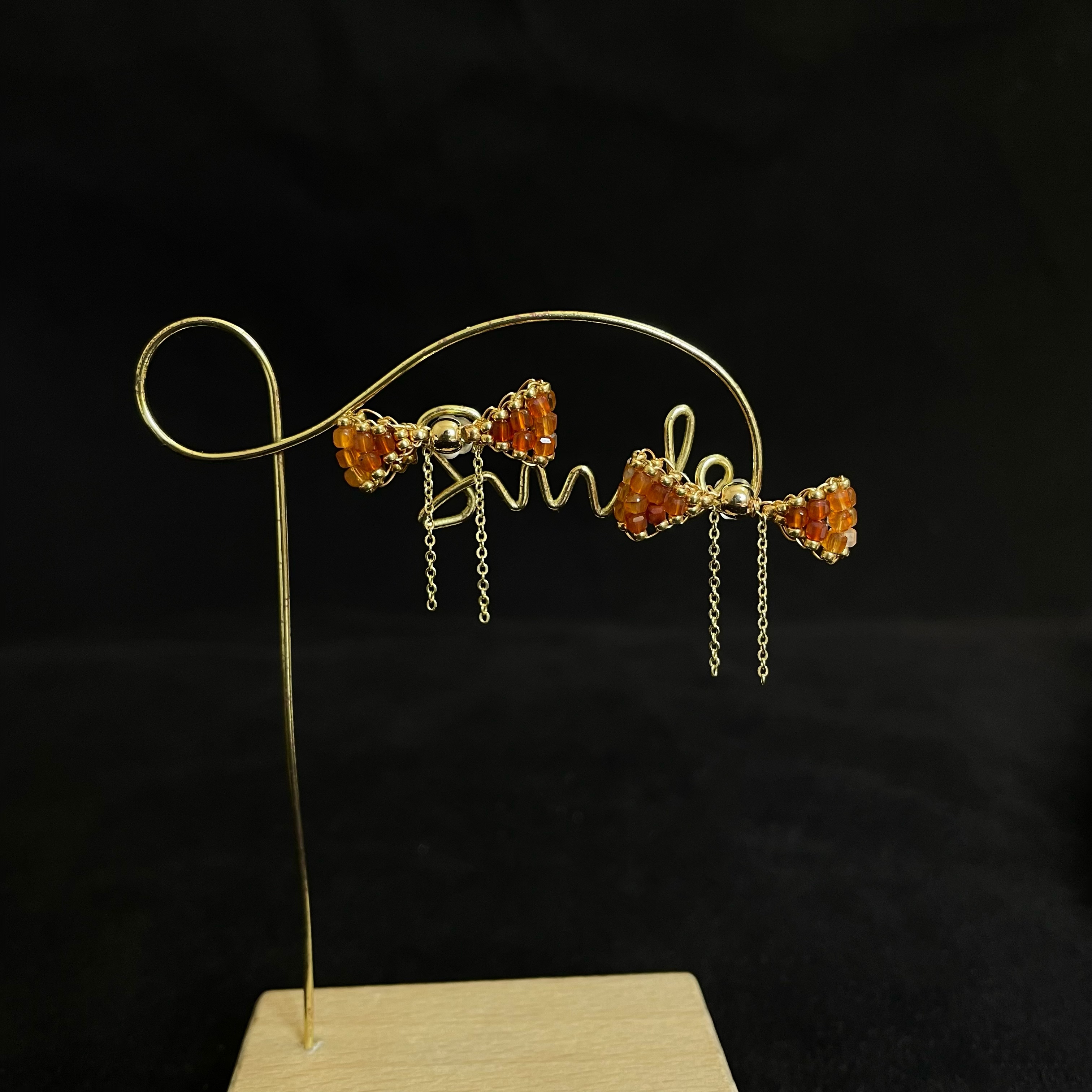 Red Agate Woven Orange-Red Bowknot Stud Earrings