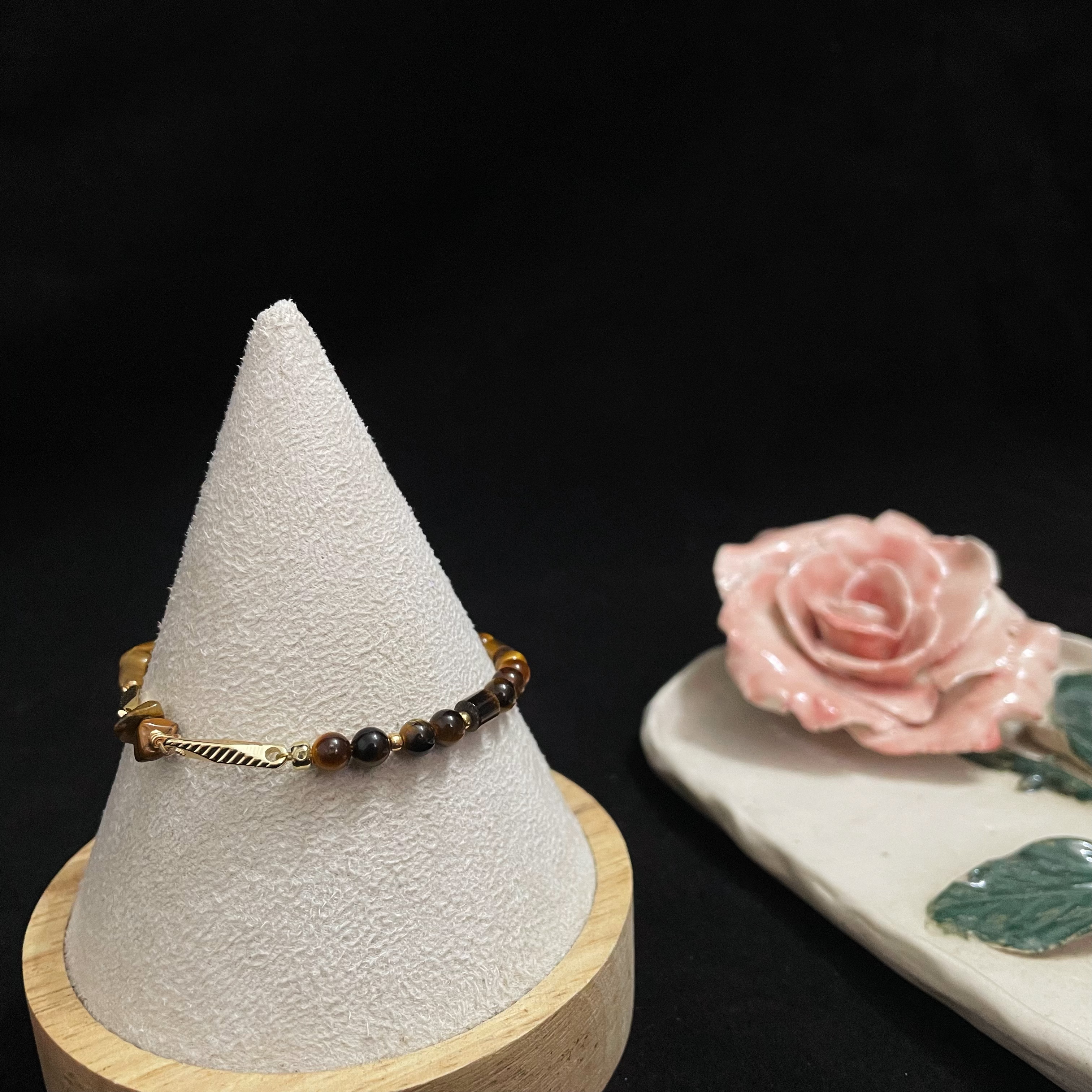 Tiger's Eye Rhombus Faced Connector Asymmetric Bracelet